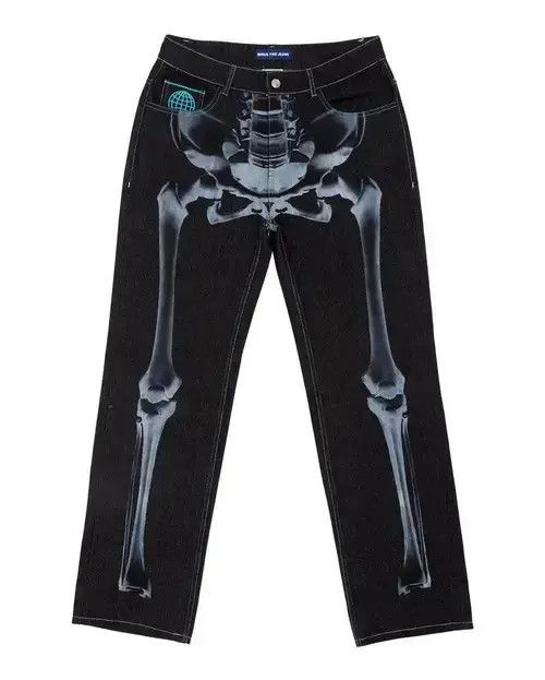 Jean Skull Graphic Print Jeans Size US 29 - 2 Thumbnail