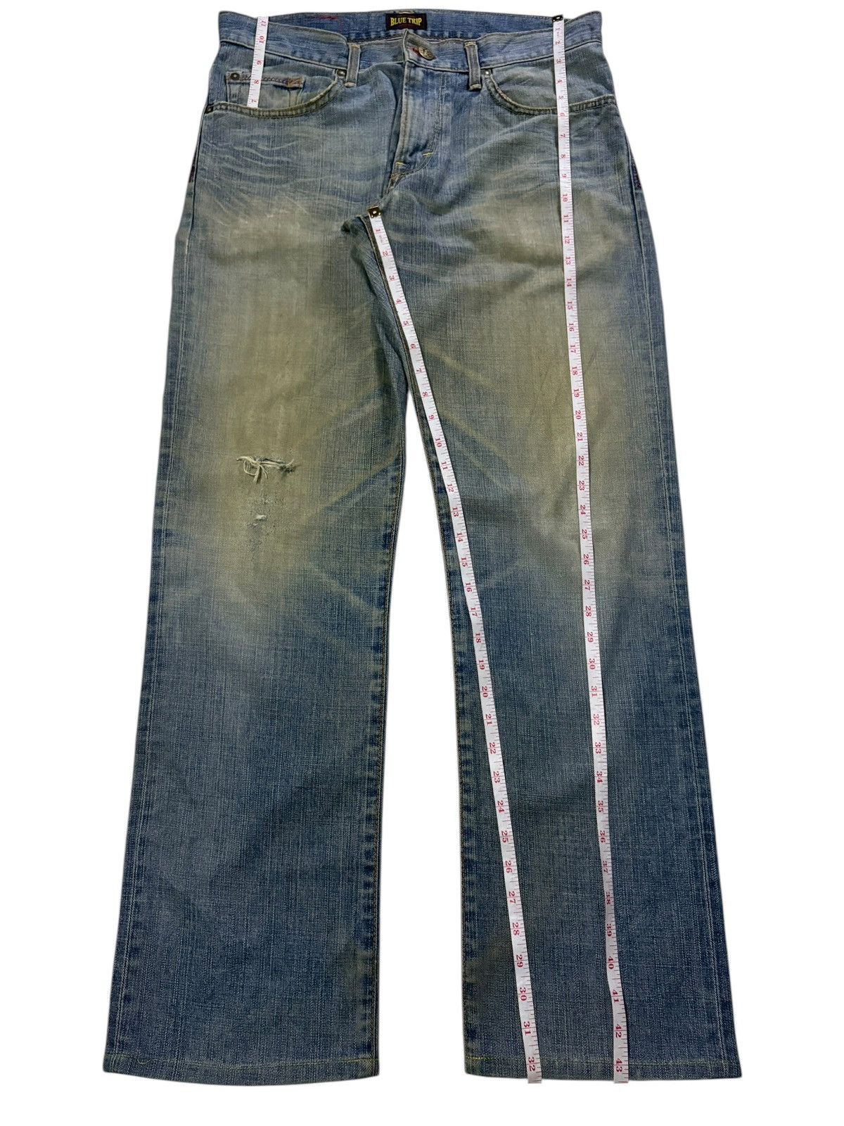 Edwin × Japanese Brand Vintage Japanese Edwin Blue Trip Mud Wash Ripped Baggy Jeans Size US 34 / EU 50 - 11 Thumbnail