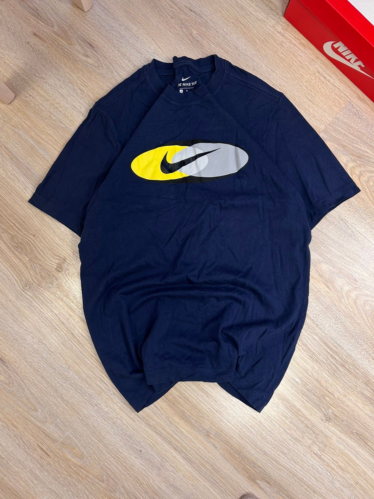 Pre-owned Nike X Vintage 00s Vintage Nike Big Swoosh Logo Drill T-shirt In Navy