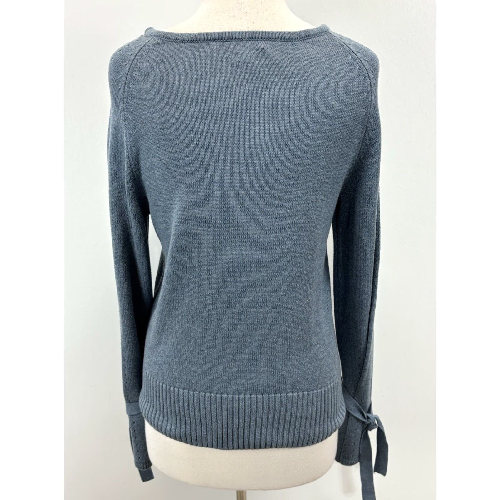 Vintage Sundance Sweater Aryka Knit Long Bell Sleeve Tie Cotton Merino Womens M Coastal Pullover Knit Size L / US 10 / IT 46 - 3 Thumbnail