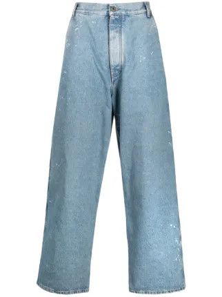 Off-White o1gr1nt0125 Paint Wide Leg Tapered Jeans in Medium Blue Size US 31 - 1 Thumbnail