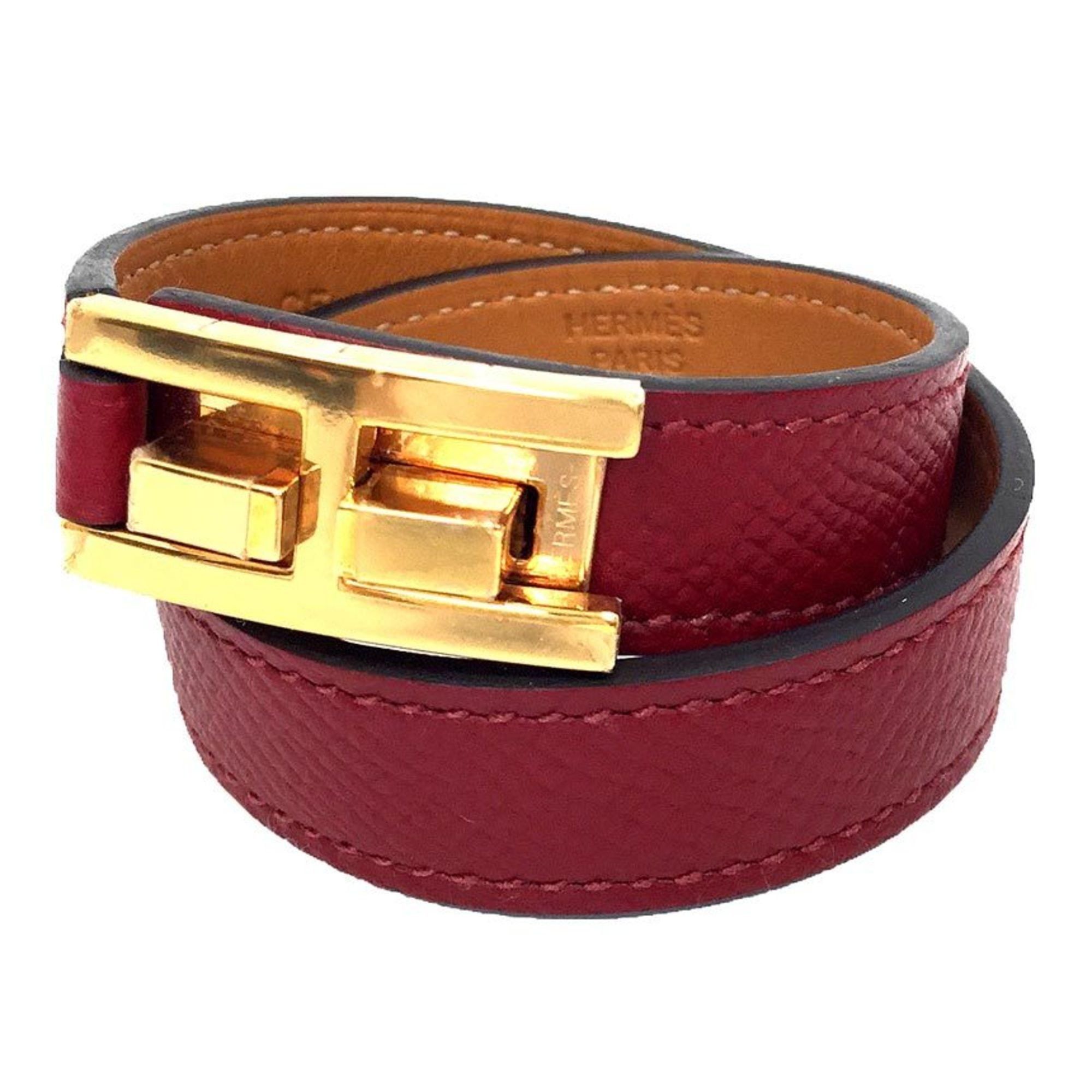 Hermes Hermes Leather Bracelet Drag Double Tour T1 Size Red x Size ONE SIZE - 1 Thumbnail