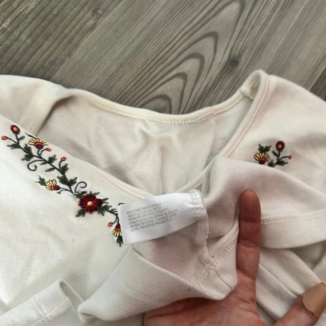 Other no brand no size white floral embroidered long sleeve shirt Size L / US 10 / IT 46 - 4 Thumbnail