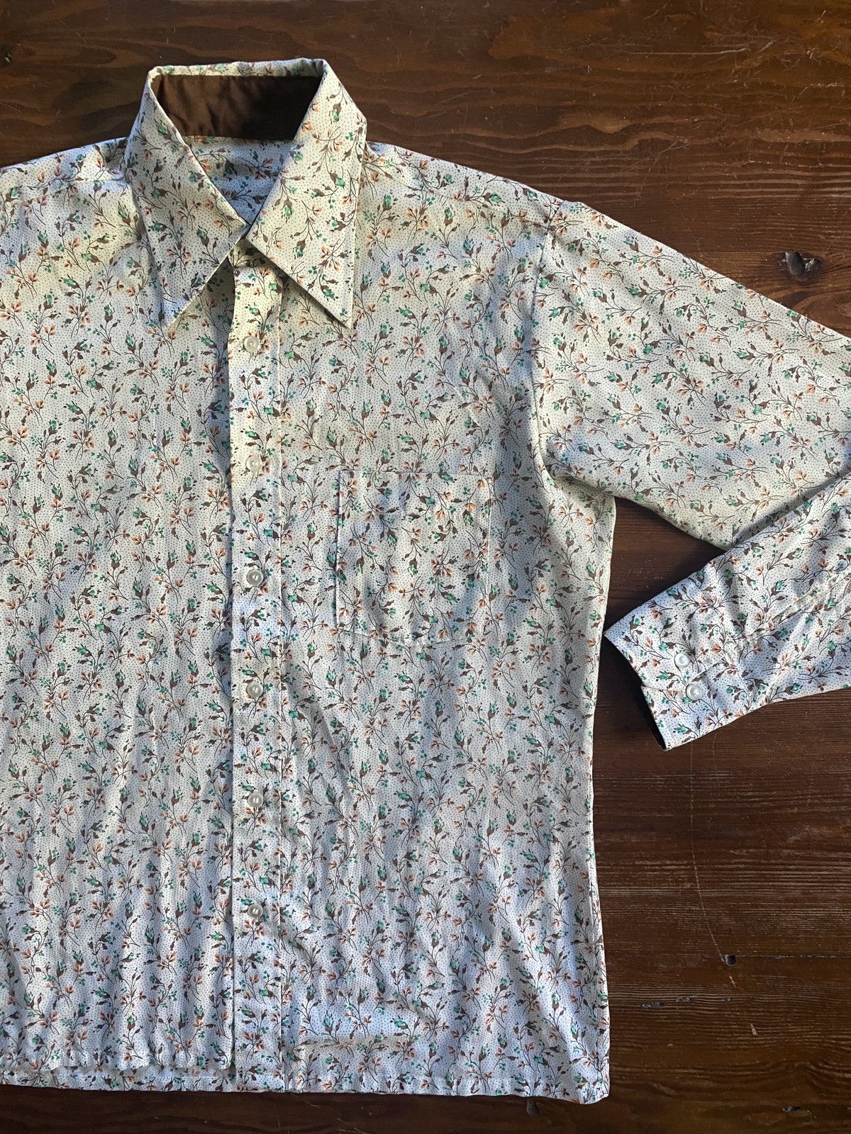 Retrofit Vintage 60’s/70’s Flower Pattern Pointy Collar Button Up Size US L / EU 52-54 / 3 - 2 Thumbnail