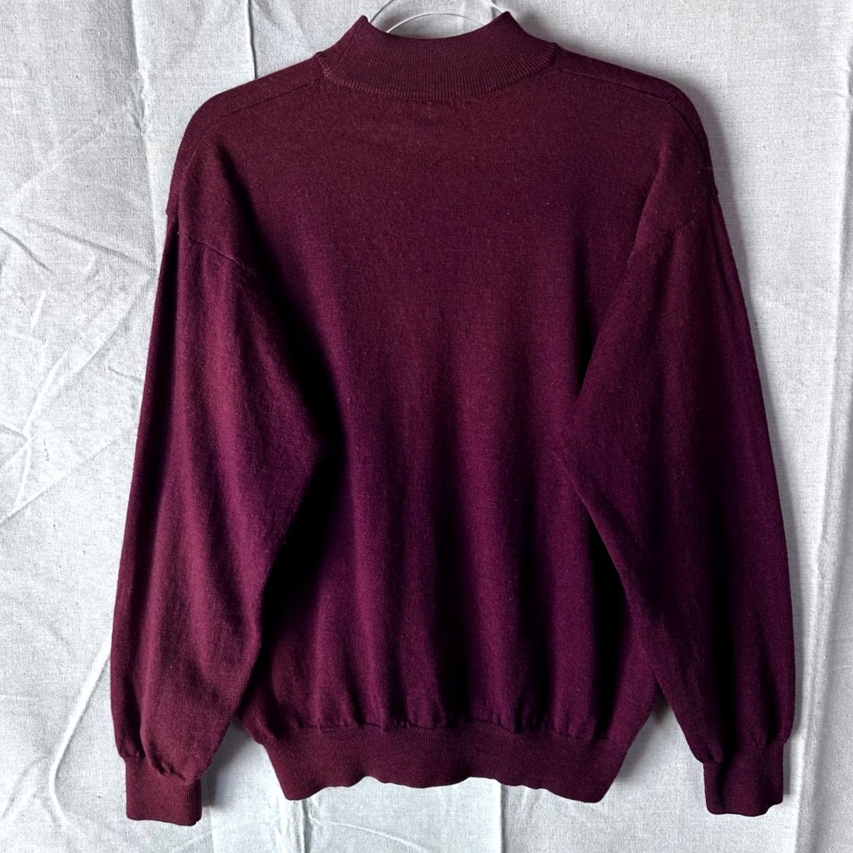 Vintage Cortina Italia Sweater Mens XL Burgundy 100% Merino Wool Mock Neck Pullover Knit Solid Ribbed Cuffs Hem Made in Italy VINTAGE: No Size US XL / EU 56 / 4 - 4 Thumbnail