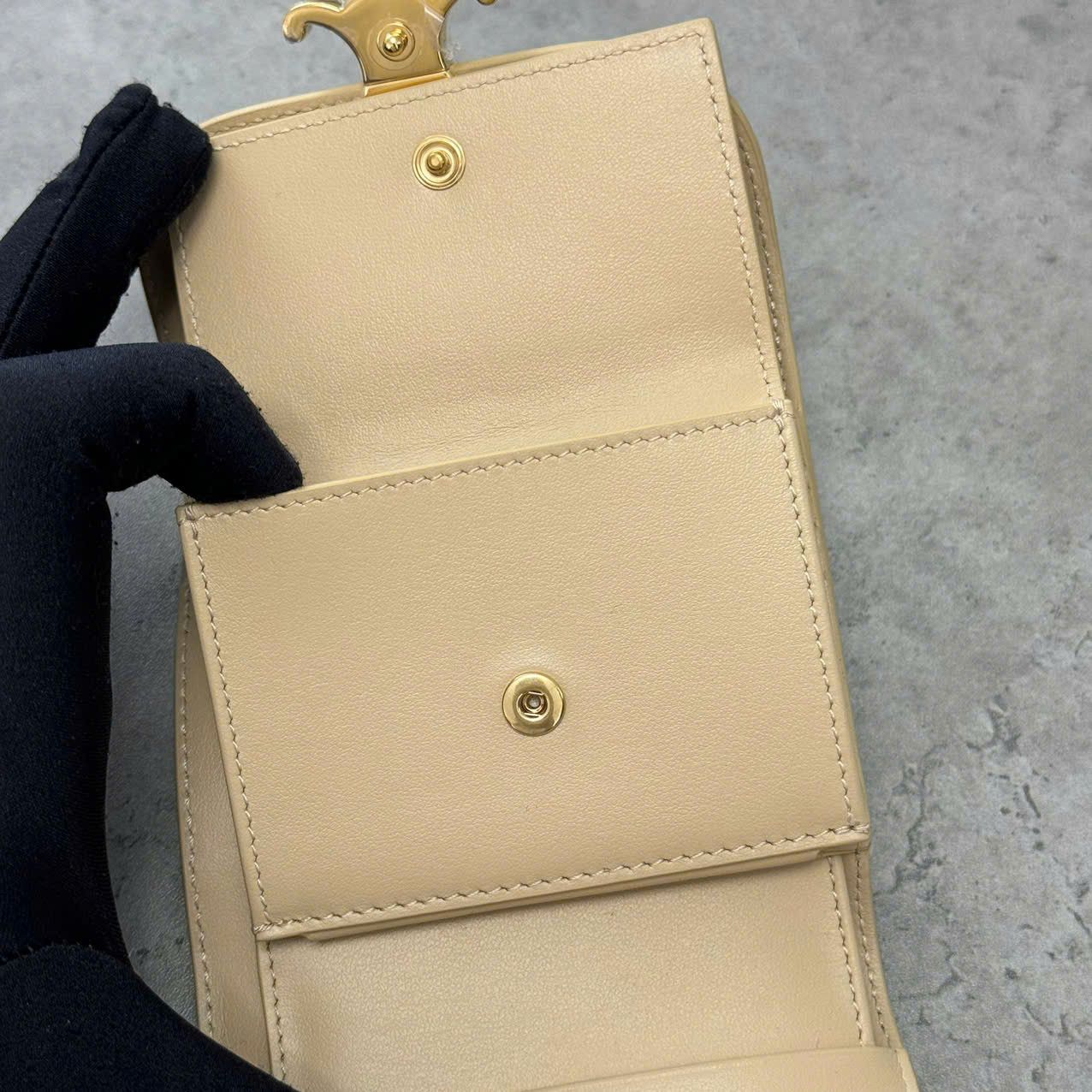 Celine CELINE Small Wallet Triomphe In Shiny Calfskin BEIGE Size ONE SIZE - 11 Thumbnail