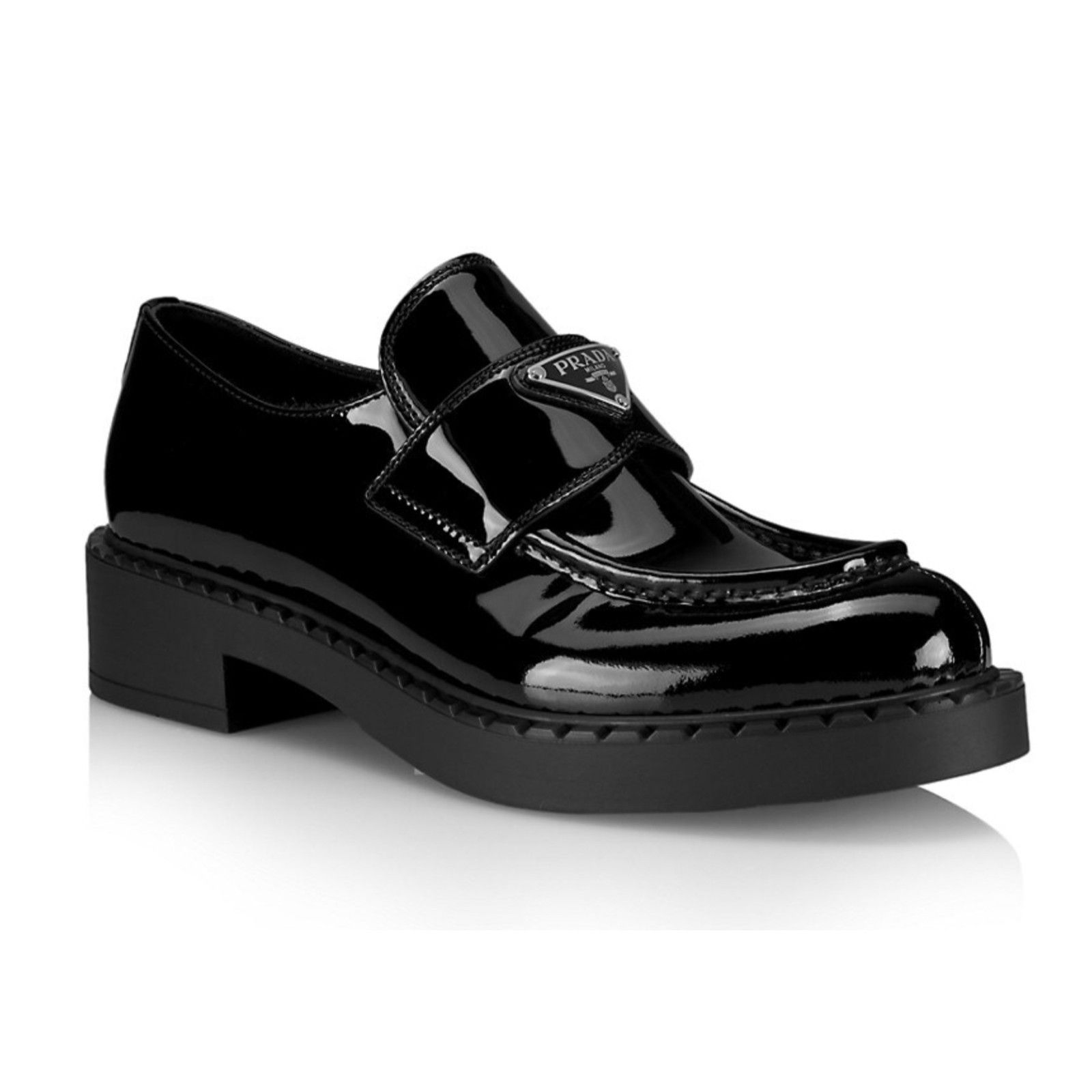 Prada Prada Chocolate Black Patent Leather Silver Logo Platform Size US 11.5 / IT 41.5 - 6 Thumbnail