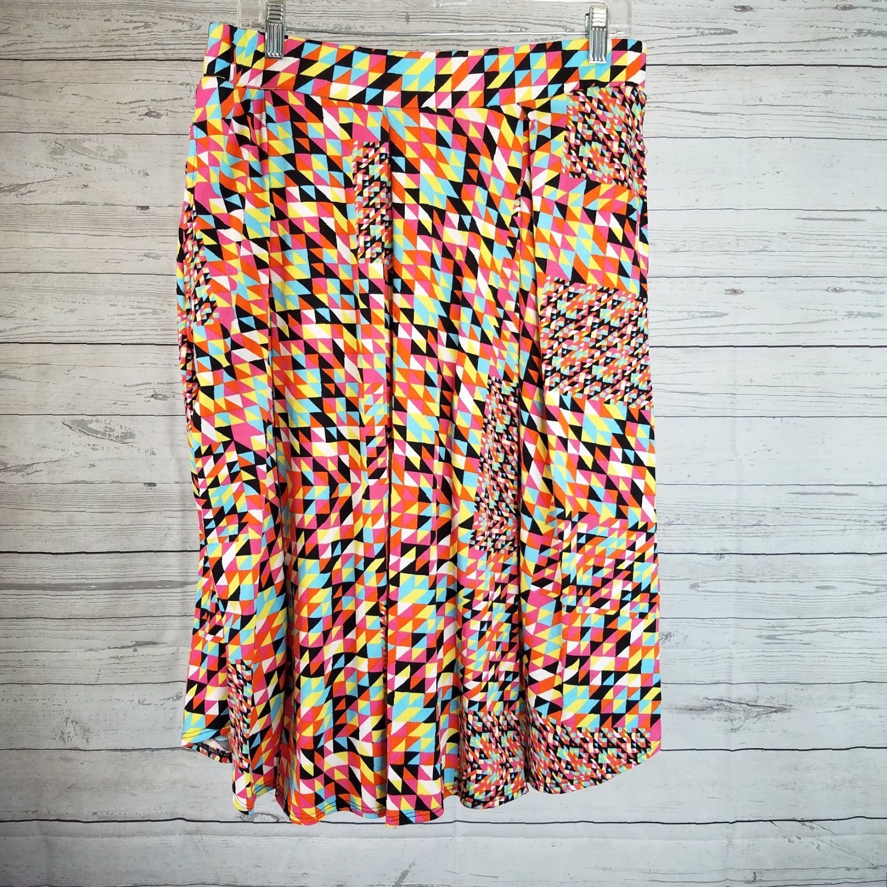 Vintage VINTAGE LuLaRoe Madison Skirt 2XL Pink Black Triangle Geometric Pockets Casual Knee Length Size 40" / US 18 - 2 Thumbnail