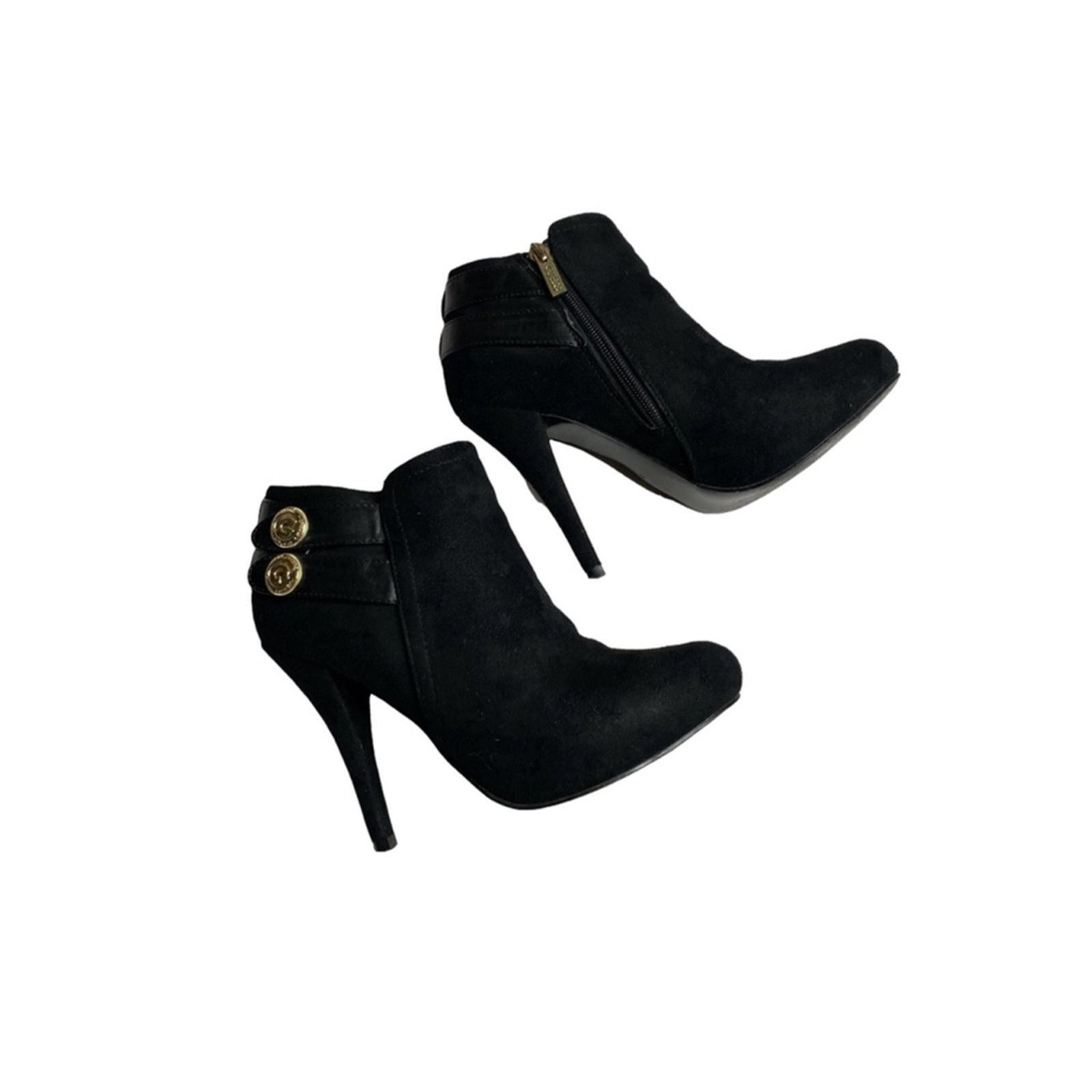 Guess Guess Black Suede Leather Ankle Boots Gold Button Detail 6M Size US 6 / IT 36 - 4 Thumbnail