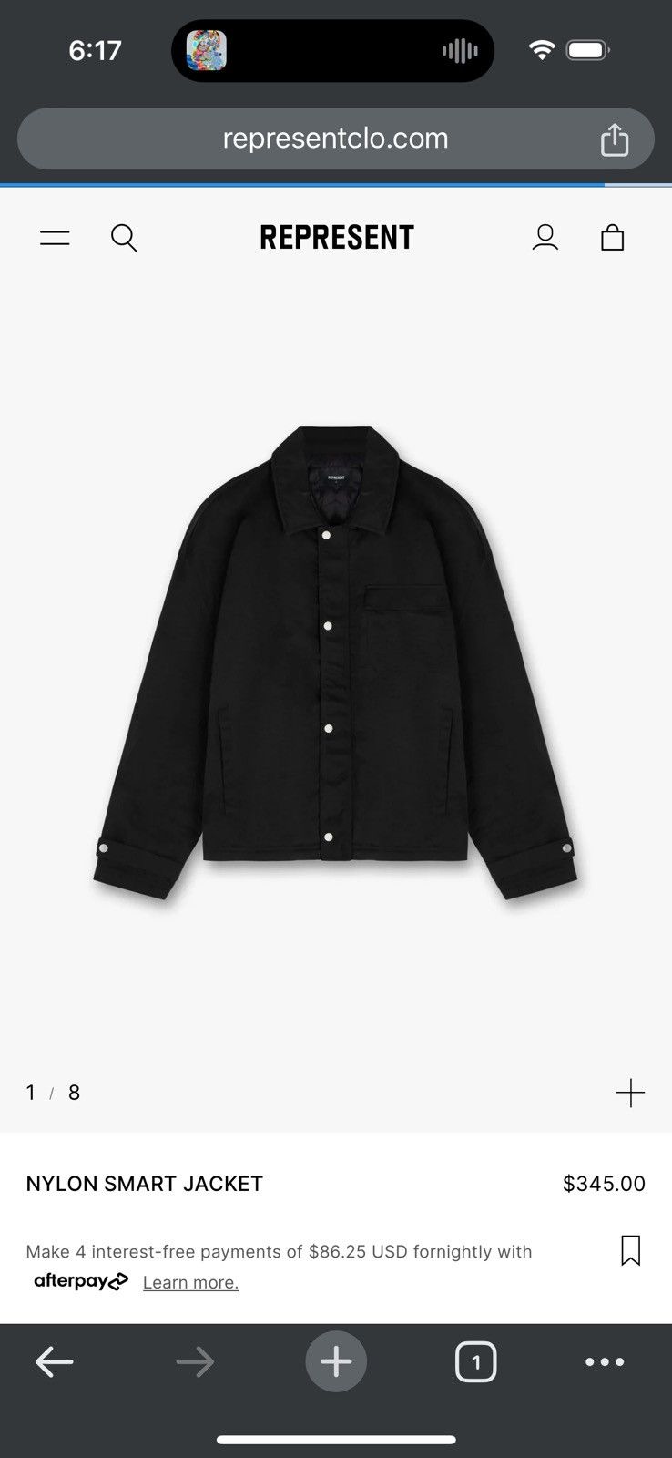 image of Represent Clo Nylon Smart Jacket in Black, Men's (Size Small)