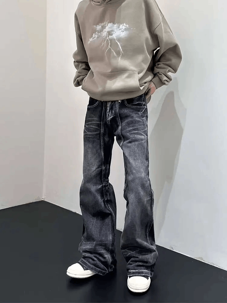 Japanese Brand × Jean Street wash black baggy micro flare jeans Size US 30 / EU 46 - 2 Thumbnail