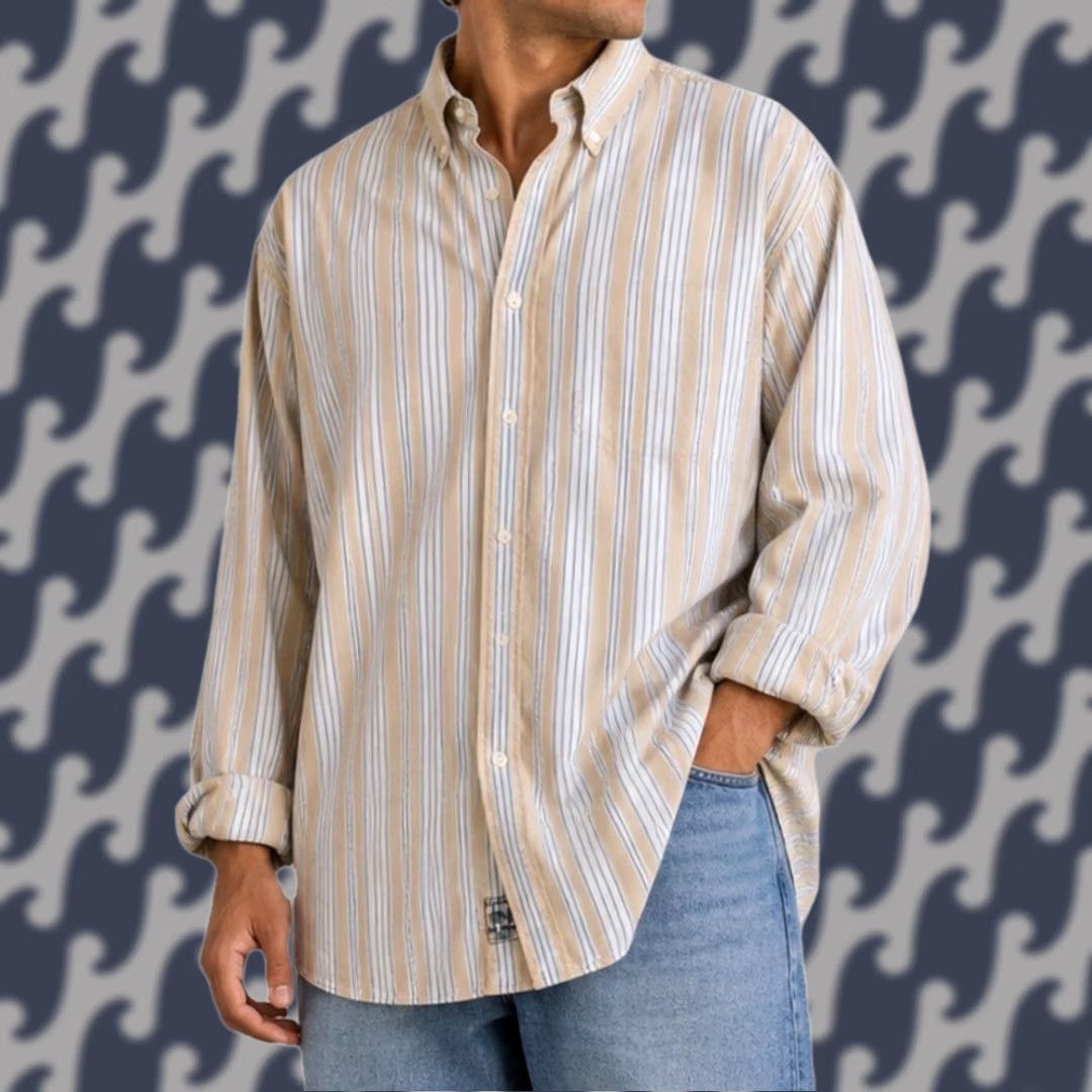 CO VINTAGE Polo Jeans Co Ralph Lauren Button-Down Shirt Men 3X Big Striped Cotton Orange 90s Retro Mens Size US XXL / EU 58 / 5 - 1 Thumbnail