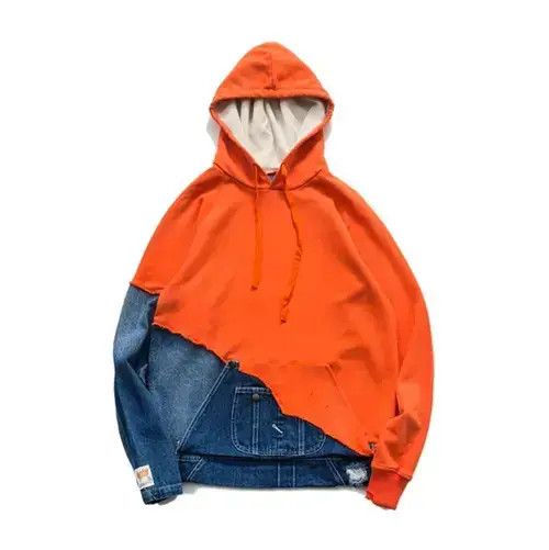 VIBE 2020S/S Simple Blue Japan Orange Denim Patchwork Hoodie Size US M / EU 48-50 / 2 - 1 Thumbnail