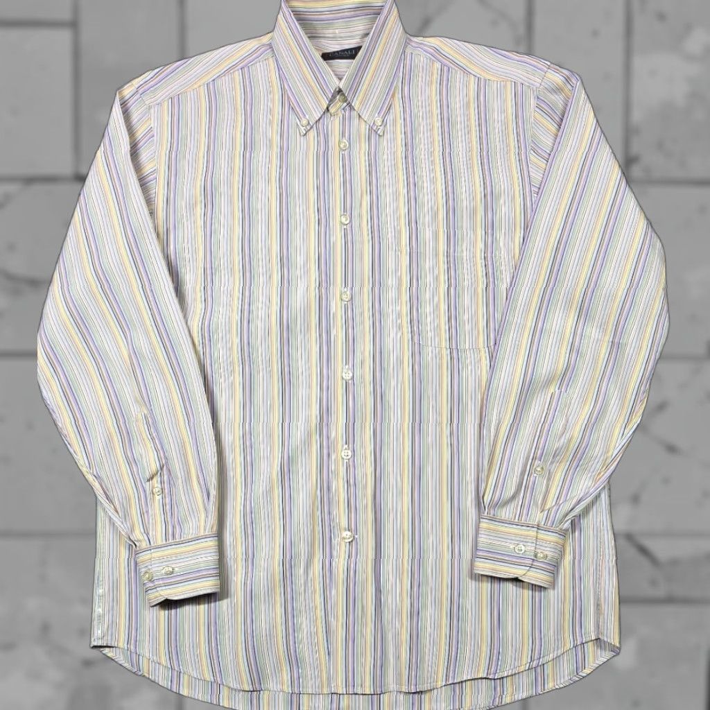 Canali Canali Mens Button Up Multicolor Stripe Dress Shirt Sz M Long Sleeve Italy Made Size 40R - 1 Thumbnail