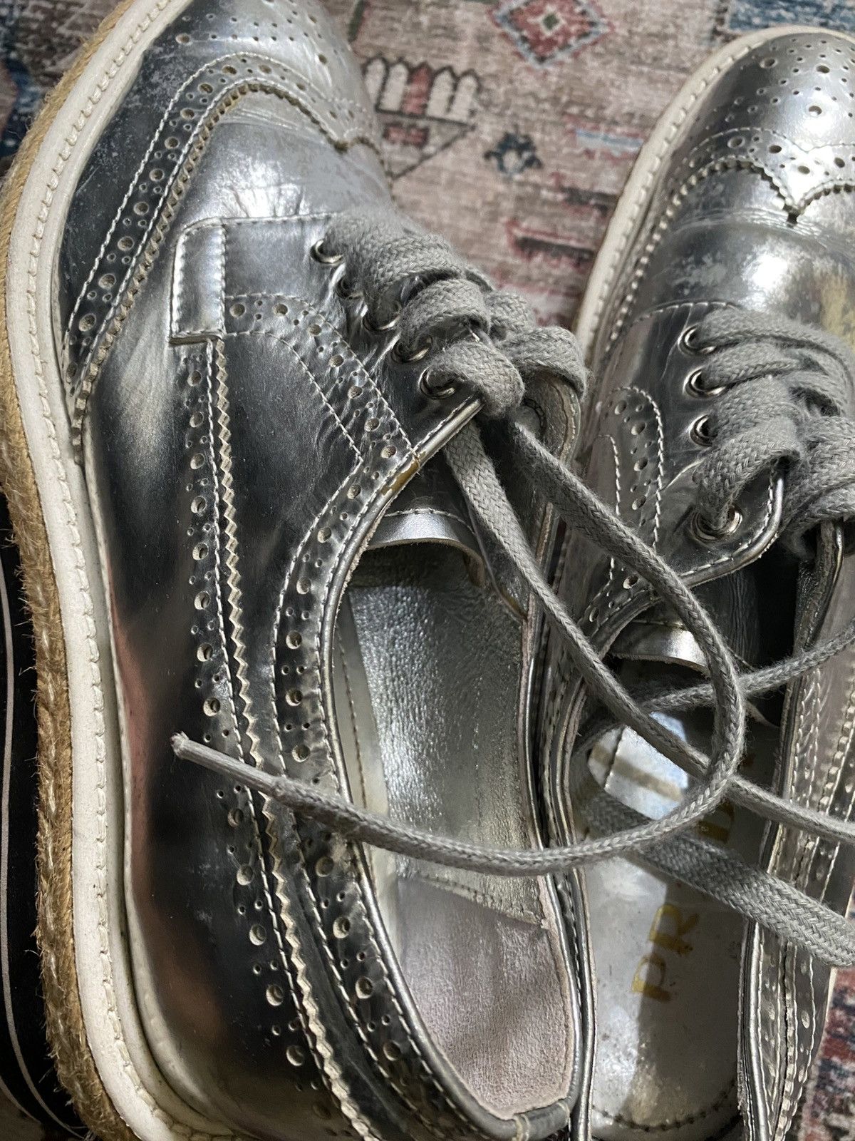 Prada Prada Platform Lace Up Silver Brogues Wedges Size US 9 / IT 39 - 12 Thumbnail