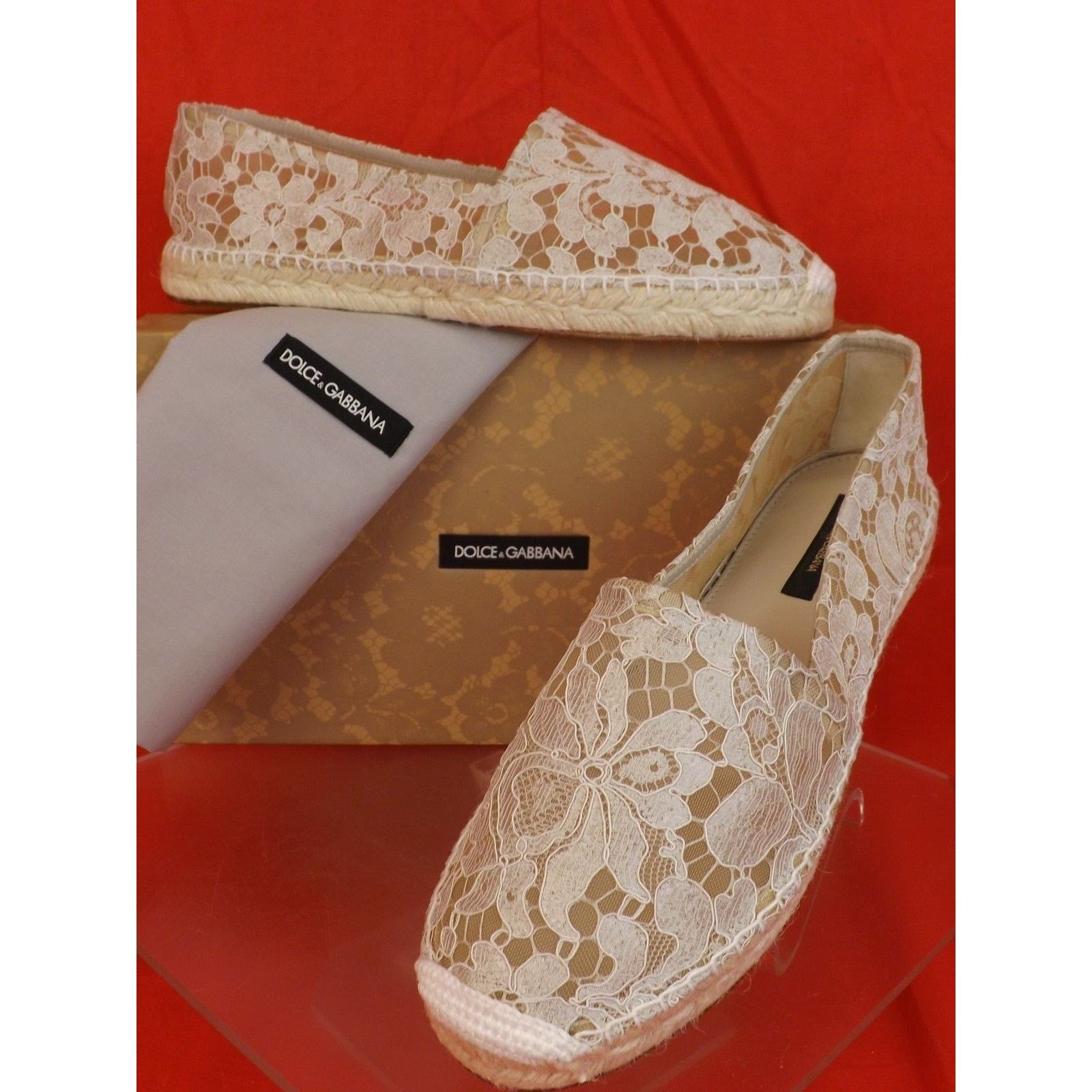 Dolce & Gabbana DOLCE & GABBANA WHITE FLORAL LACE ESPADRILLE FLATS 40 $ 545 Size US 10 / IT 40 - 1 Thumbnail