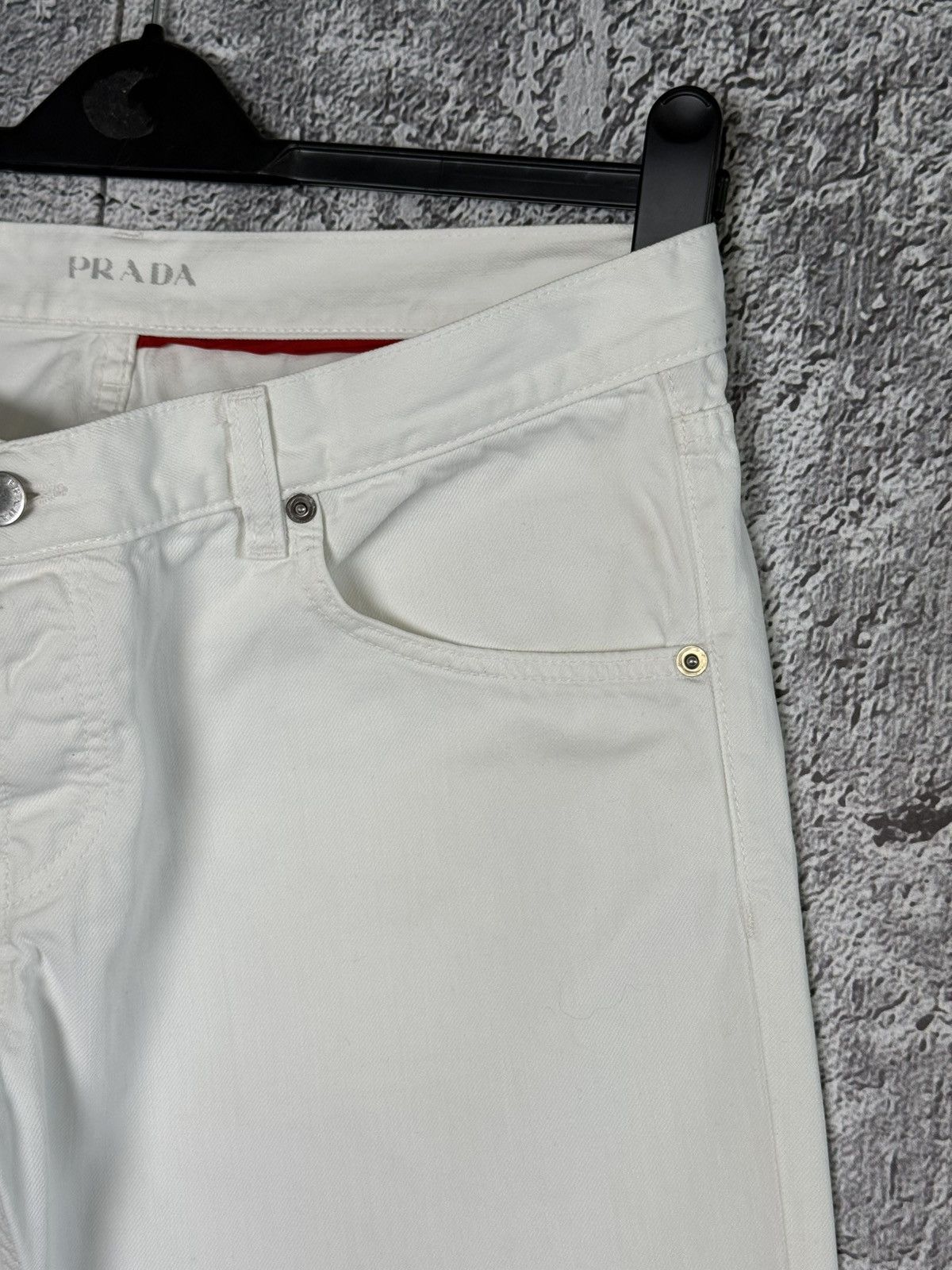 Prada Prada White Cropped Denim Pants Capri Trousers Logo Detail Size 31" - 12 Thumbnail