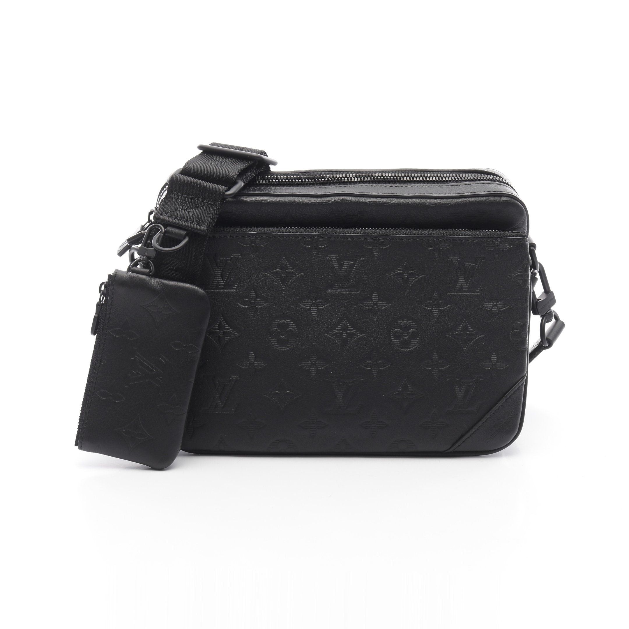 Louis Vuitton Trio Messenger Monogram Shadow Shoulder Bag Leather Black, Men's