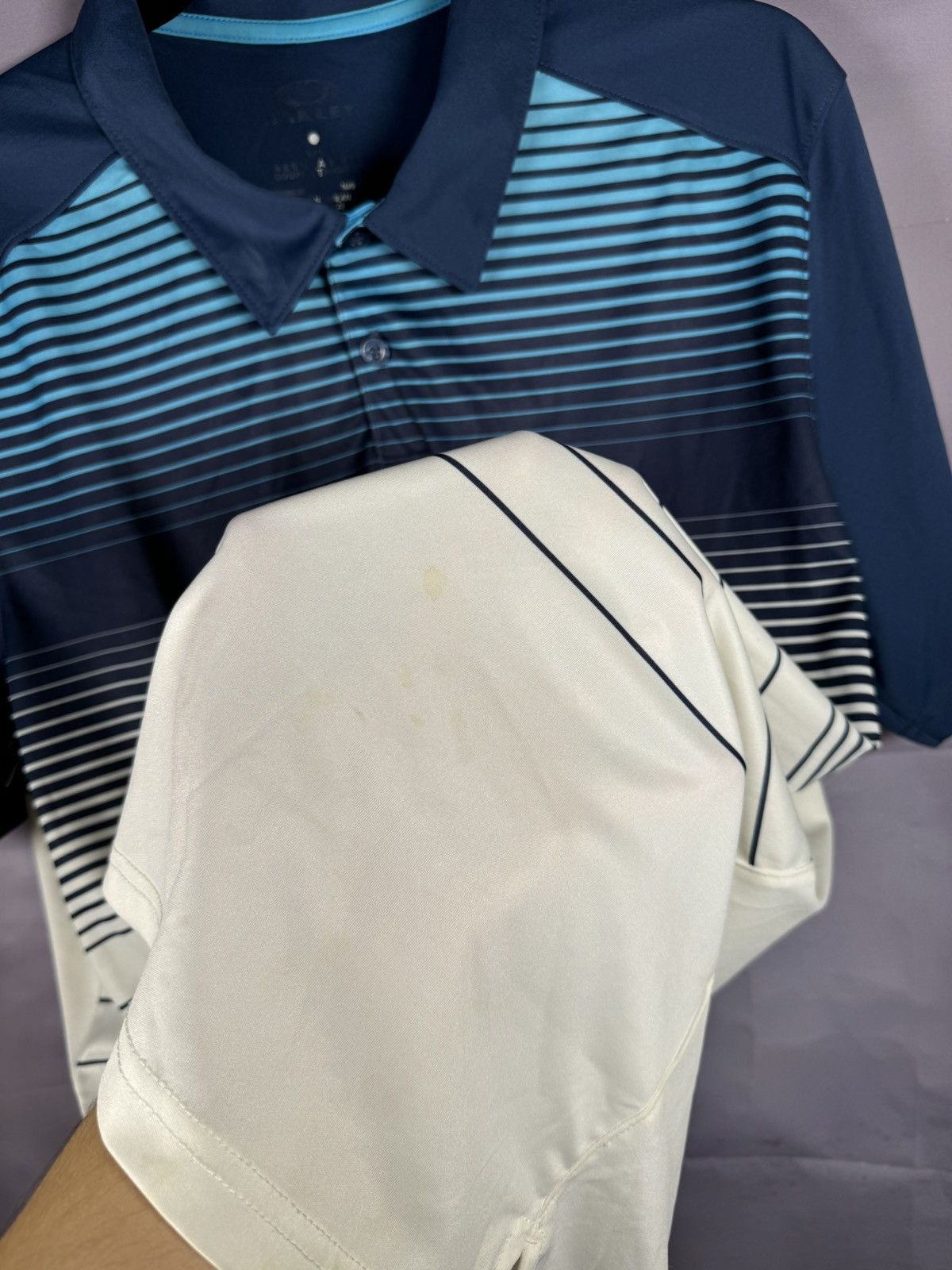 Oakley × Vintage Vintage Oakley Center Logo Stripped Blue Men’s Polo Shirt Size US L / EU 52-54 / 3 - 8 Thumbnail