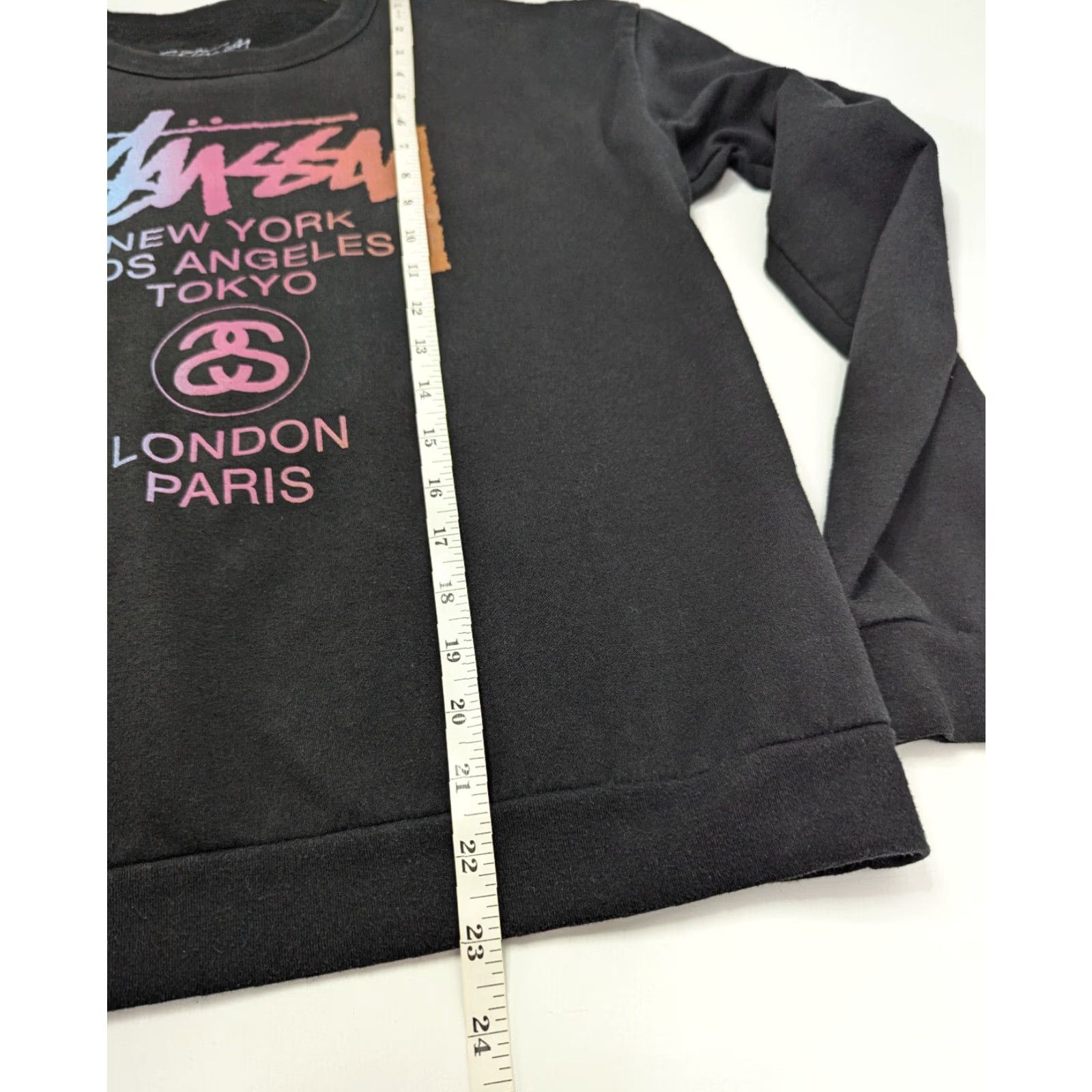Rainbow VINTAGE Stussy Sweatshirt Black Sweater Pullover L Women Rainbow World Tour Worldwide Logo Crew Neck All Seasons Fall Spring Summer Winter Size L / US 10 / IT 46 - 5 Thumbnail