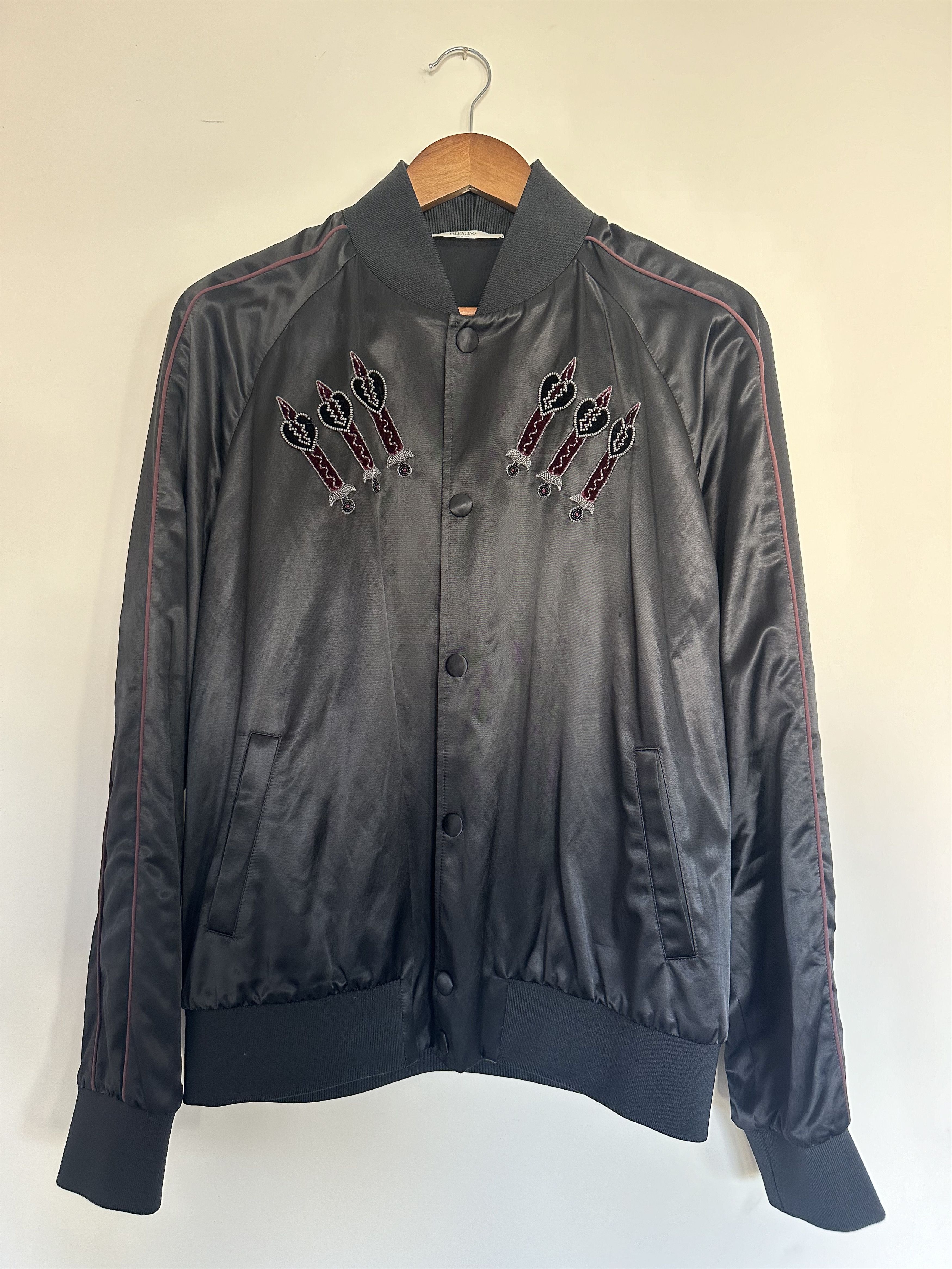 Valentino Love Blade Embroidered Satin Bomber Jacket Size US M / EU 48-50 / 2 - 1 Thumbnail