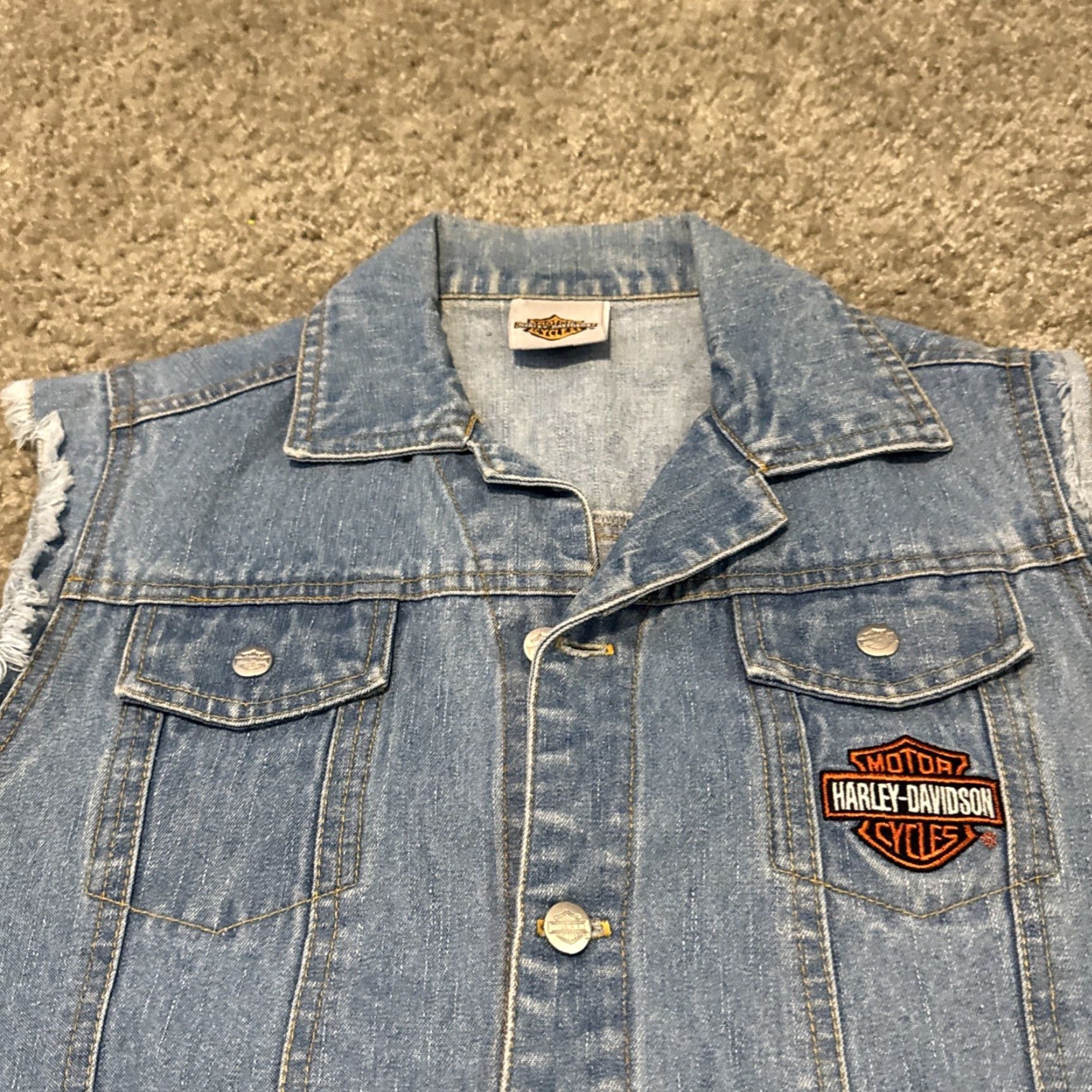 Denime VINTAGE Harley Davidson Motorcycles Women’s Denim Biker Vest Small XS-? Size 28" / US 6 / IT 42 - 4 Thumbnail