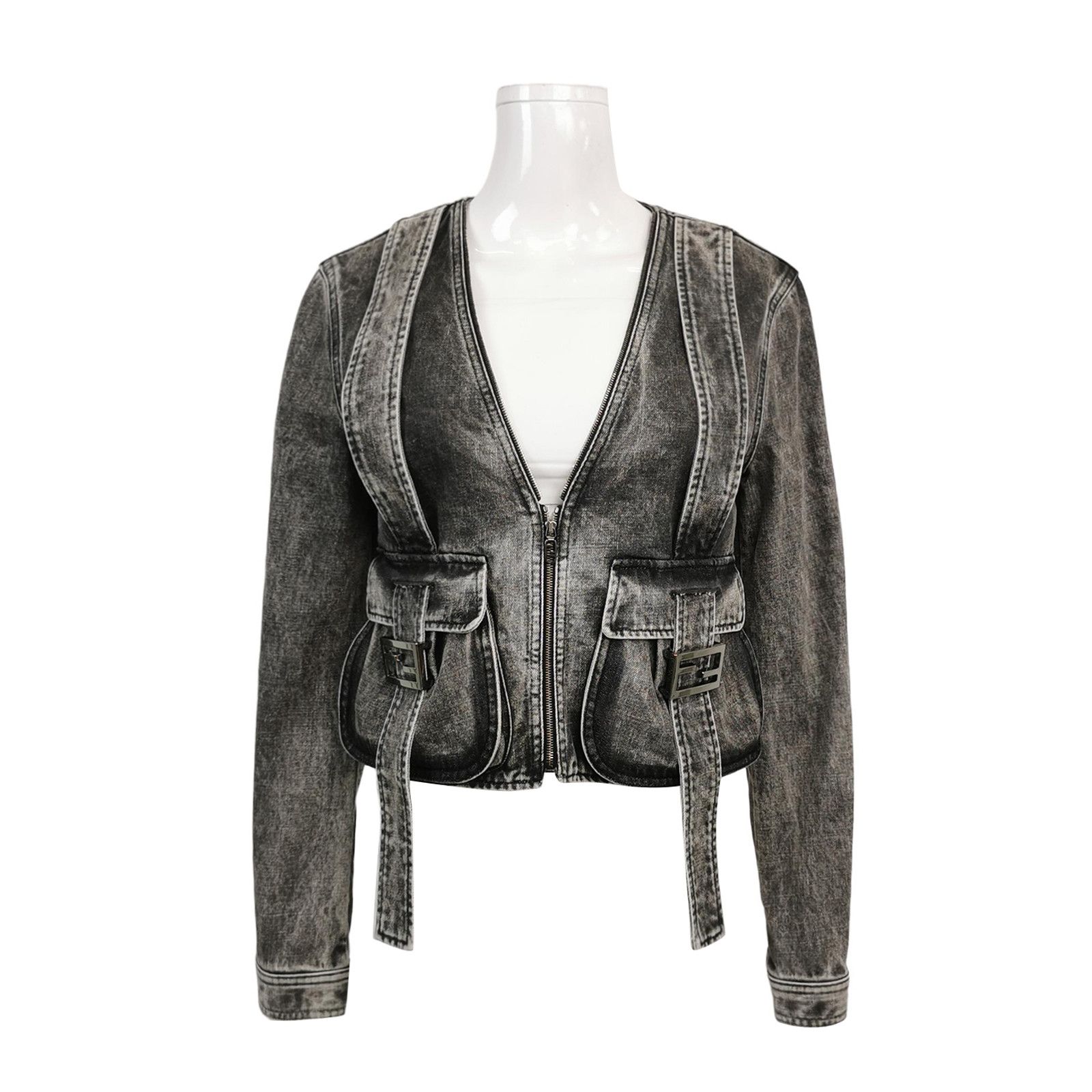 Burberry Burberry XS Gray V-Neck Zip Jacket Size XS / US 0-2 / IT 36-38 - 1 Thumbnail