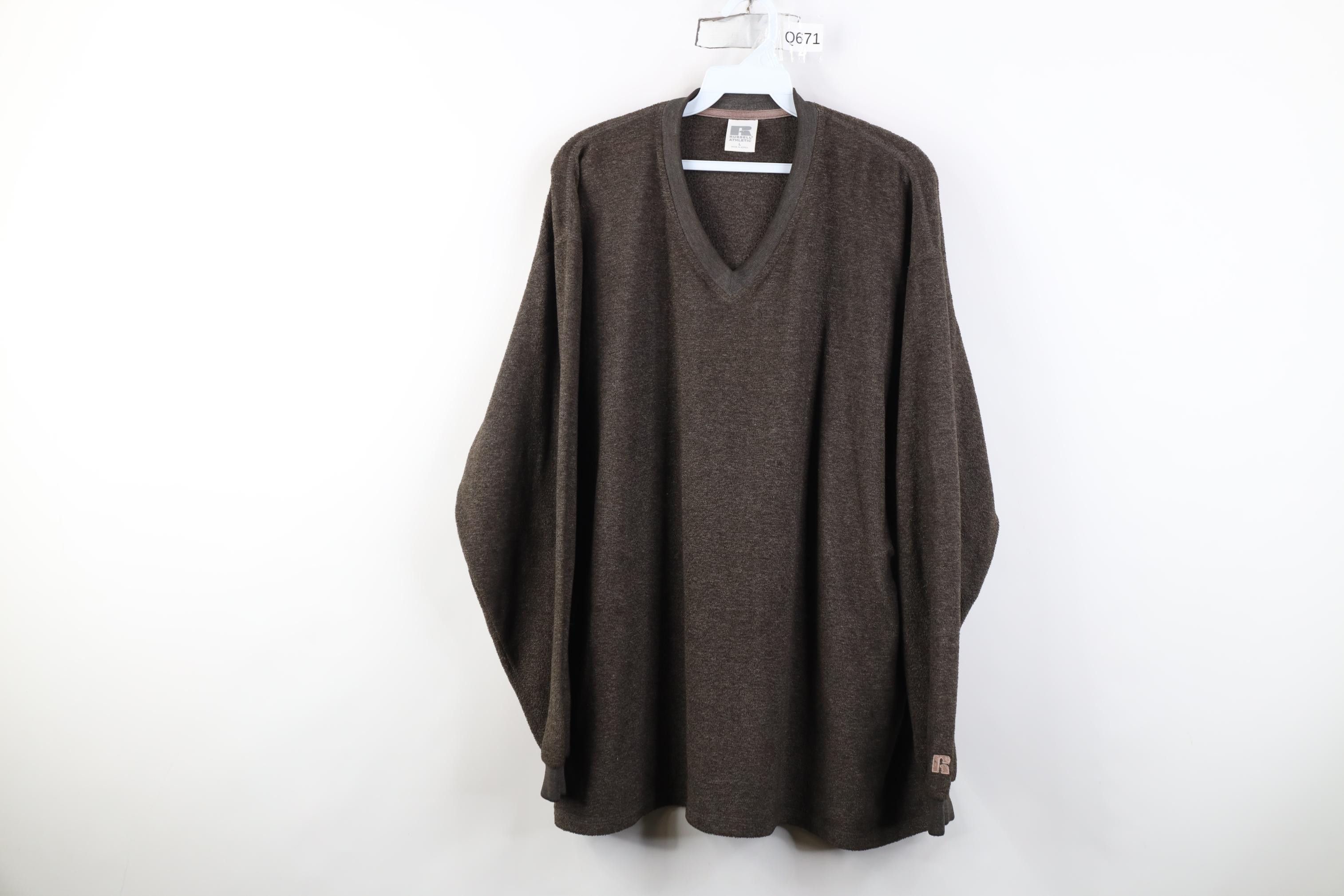 Russell Athletic Vintage 90s Russell Athletic Blank Fleece V-Neck Sweatshirt Size US L / EU 52-54 / 3 - 1 Thumbnail
