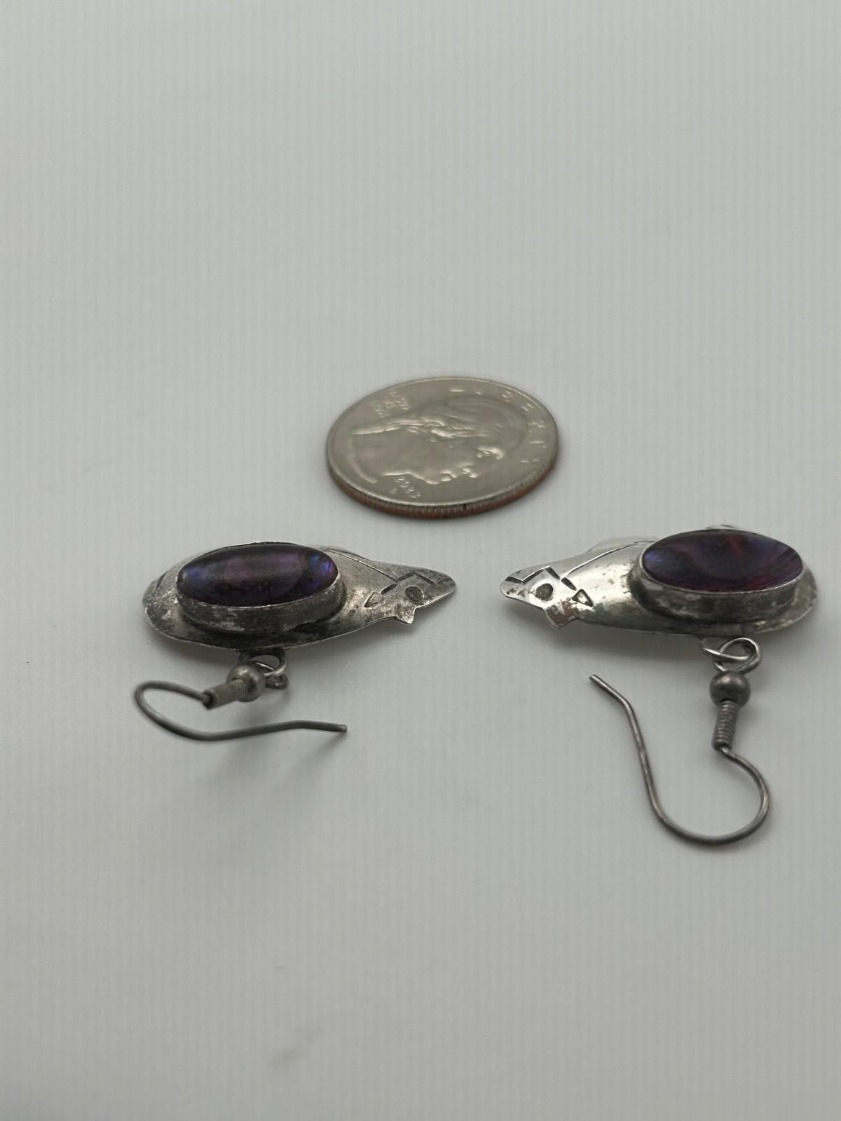Other Sterling Silver Navajo Abalone Inlay Bear Earrings Native Size ONE SIZE - 2 Thumbnail
