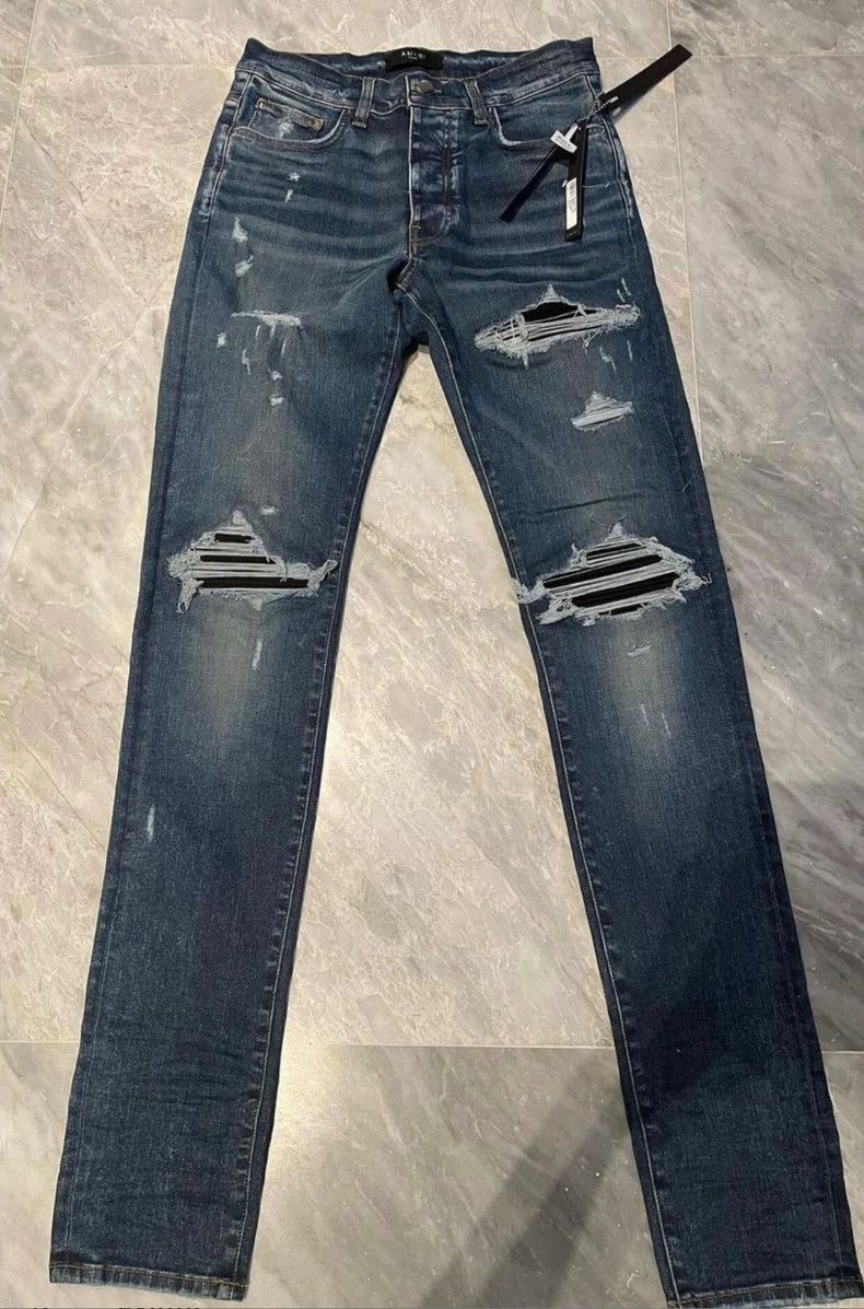 Amiri Amiri mx1 patched distressed blue denim Size US 31 - 1 Thumbnail
