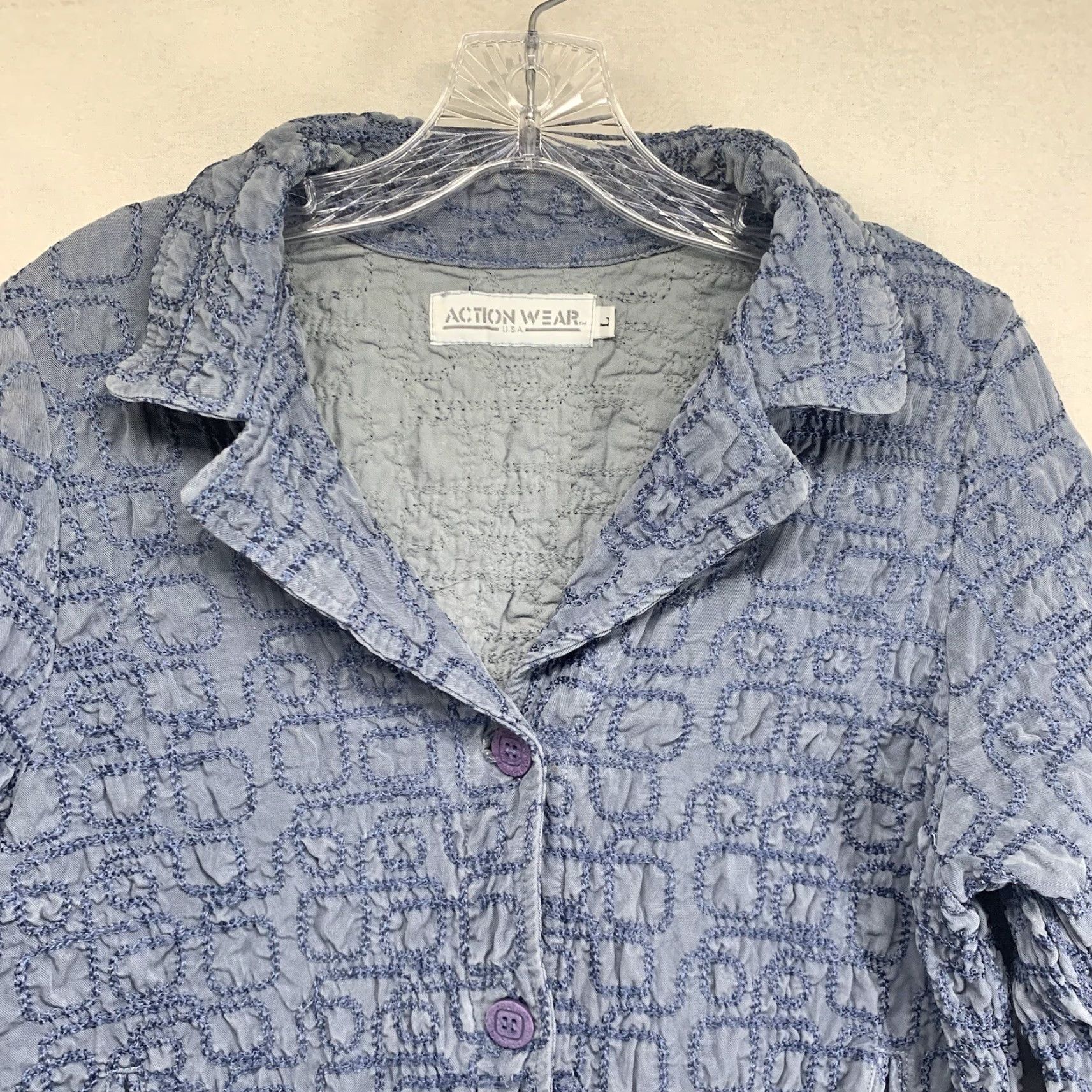 4SDESIGNS VINTAGE Action Wear Women's Jacket Size Large Blue Textured Embroidered Geometric 80s Casual Western Size L / US 10 / IT 46 - 4 Thumbnail