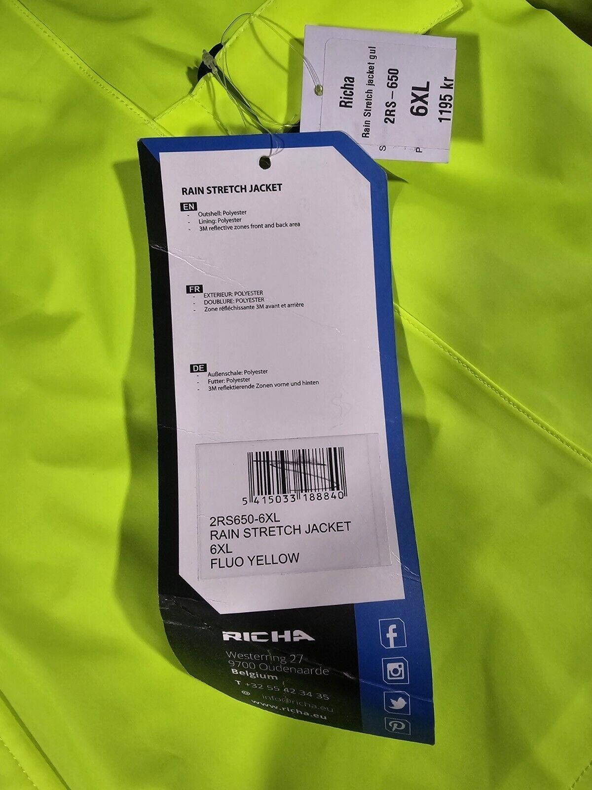 Designer Richa Rain stretch jacket Hi Vis Riding Motorcycle 6XL NWT Size ONE SIZE - 2 Thumbnail