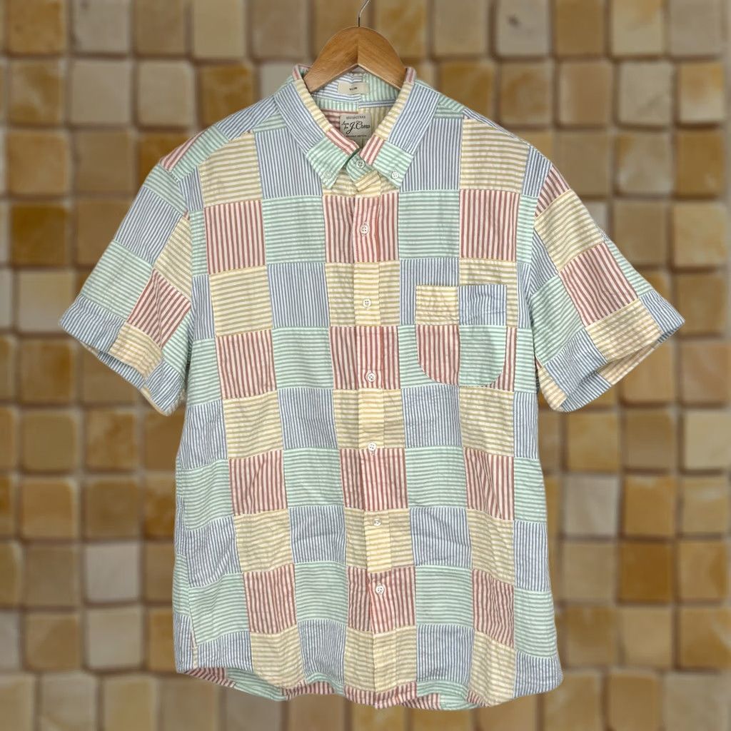 J.Crew J.CREW Seersucker Shirt Mens L Slim Plaid Patchwork Short Sleeve Button Down Size US L / EU 52-54 / 3 - 1 Thumbnail