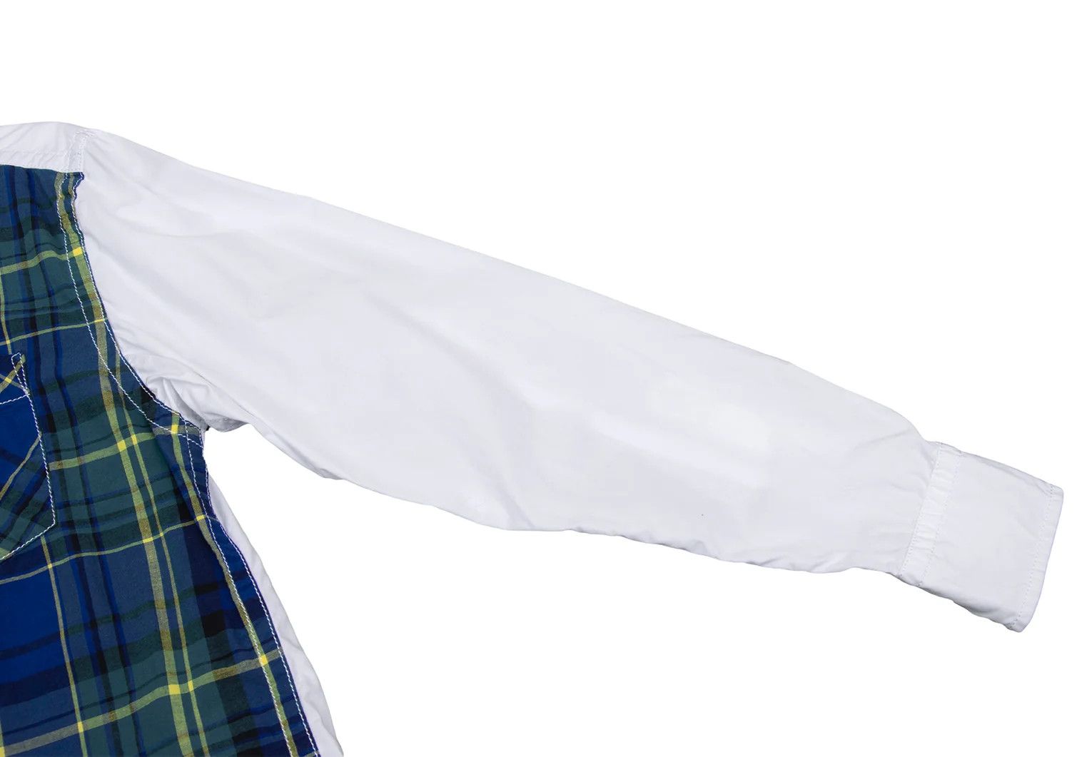 Ganryu Cotton Check Color Block Shirt in White and Blue, M Size US M / EU 48-50 / 2 - 7 Thumbnail