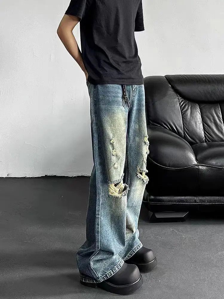 Designer × Japanese Brand Washed and worn-in ripped straight-leg jeans Size US 32 / EU 48 - 3 Thumbnail