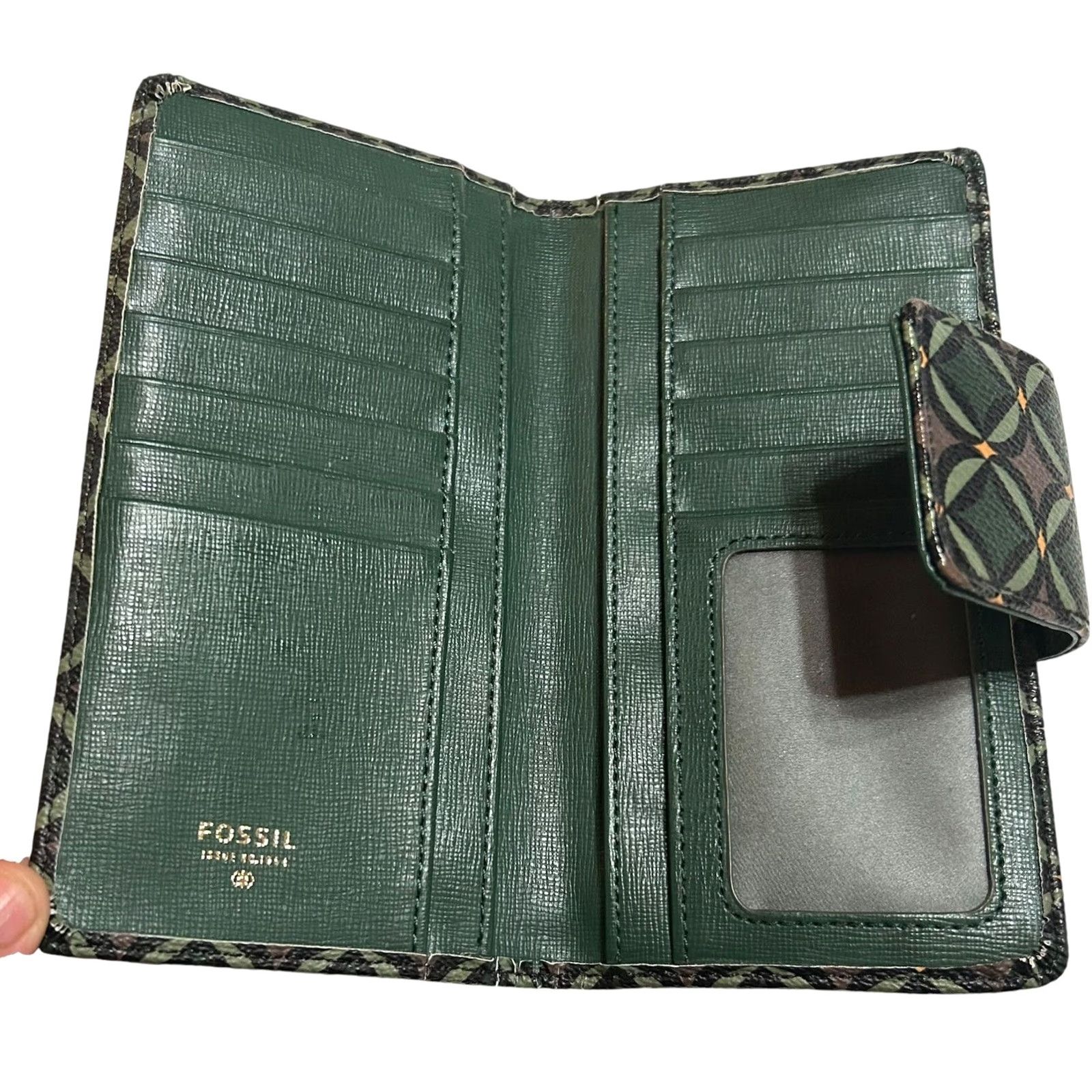 Fossil Fossil Wallet Geometric Green Leather Bifold Credit Card ID Holder Women’s Zip-Around Size ONE SIZE - 5 Thumbnail