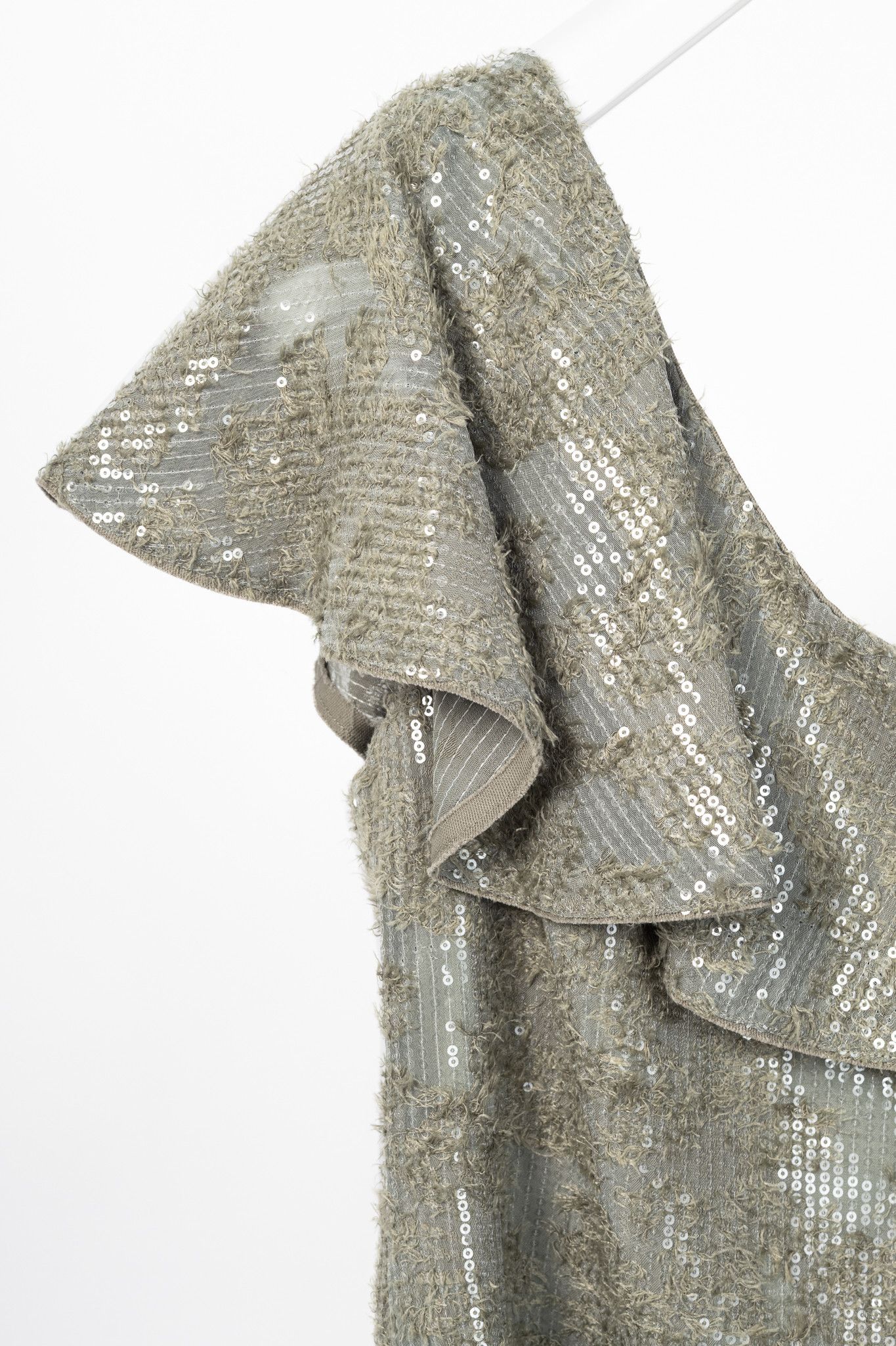 DOROTHEE SCHUMACHER Dorothee Schumacher Sequin Statement Khaki One-Shoulder Top Size XS / US 0-2 / IT 36-38 - 4 Thumbnail