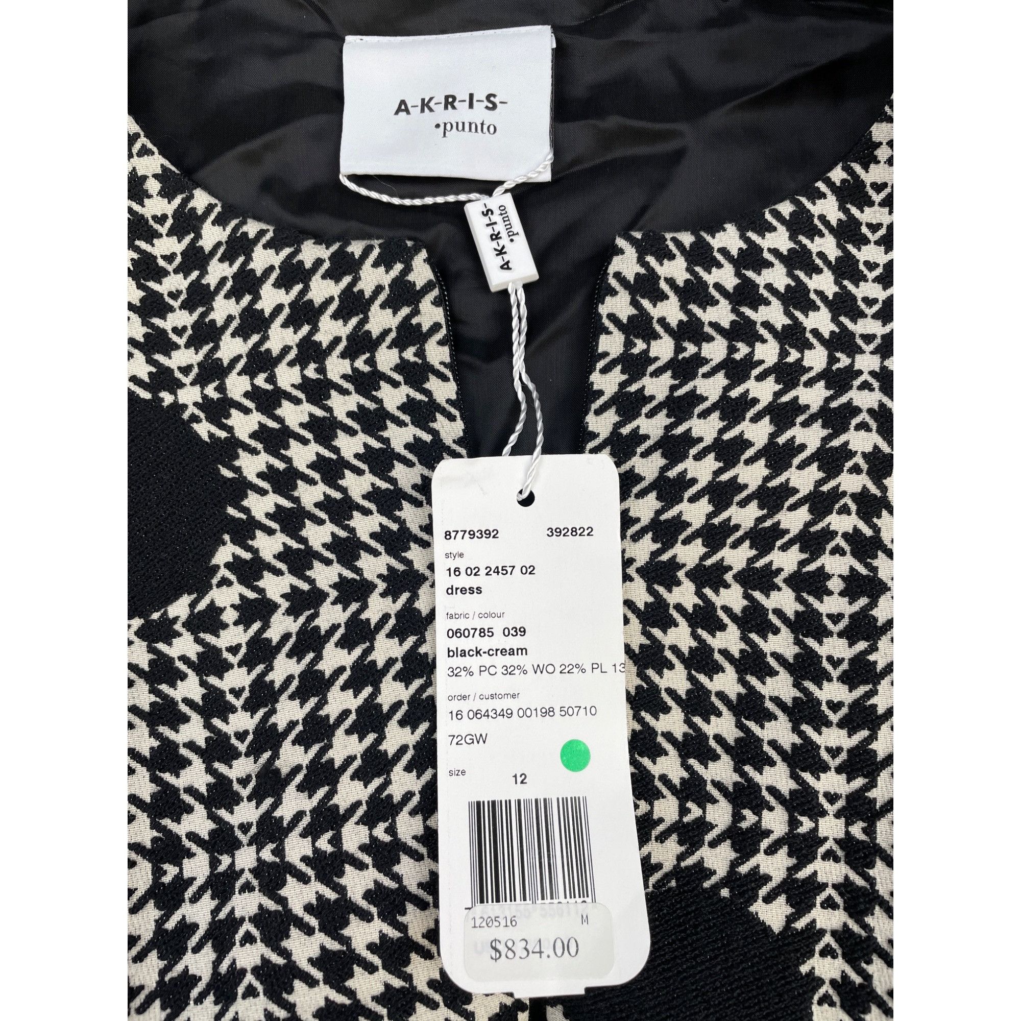 Other Akris Punto Women's Black & White Houndstooth Dress Sleevele Size XL / US 12-14 / IT 48-50 - 4 Thumbnail