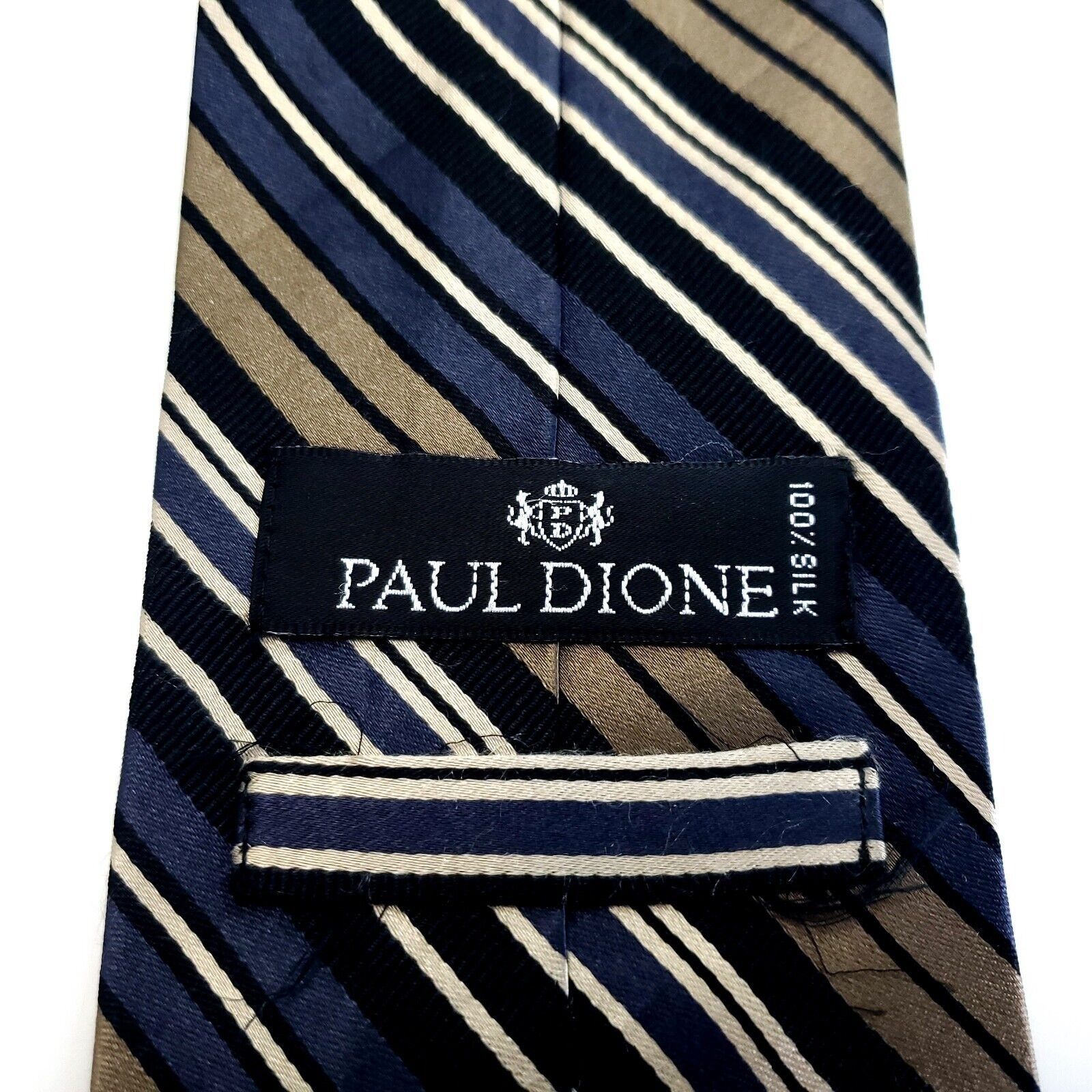 Designer Paul Dione Blue Brown Striped Print Silk Tie Size ONE SIZE - 3 Thumbnail