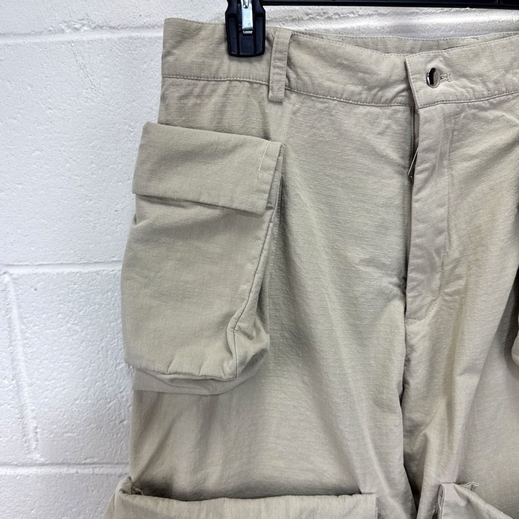 Vintage Spencer Badu Men's Khaki Cargo Chino Wide Pants L Beige Canvas 34 Pockets Relaxed Bootcut 36in Inseam Vintage No Size US 33 - 2 Thumbnail