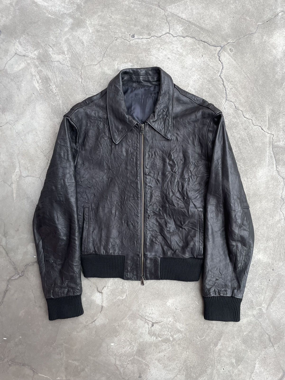 Genuine Leather Grasped Leather: Factured Zip-Jacket Size M / US 6-8 / IT 42-44 - 2 Thumbnail