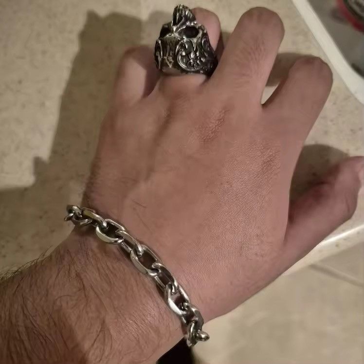 Japanese Brand 9 mm + 18 cm Punk Heavy Beveled Cable Chain Bracelet Size ONE SIZE - 5 Thumbnail