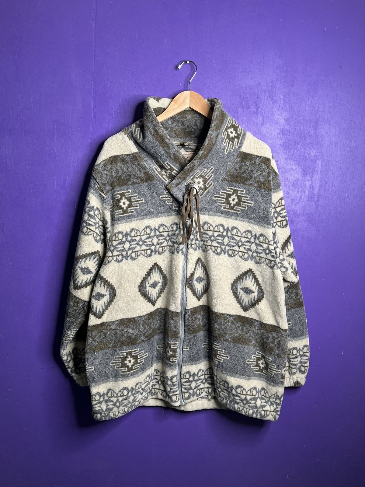 Vintage × Woolrich Woolen Mills Vintage 90s Woolrich Aztec print fleece jacket Size US XL / EU 56 / 4 - 1 Thumbnail
