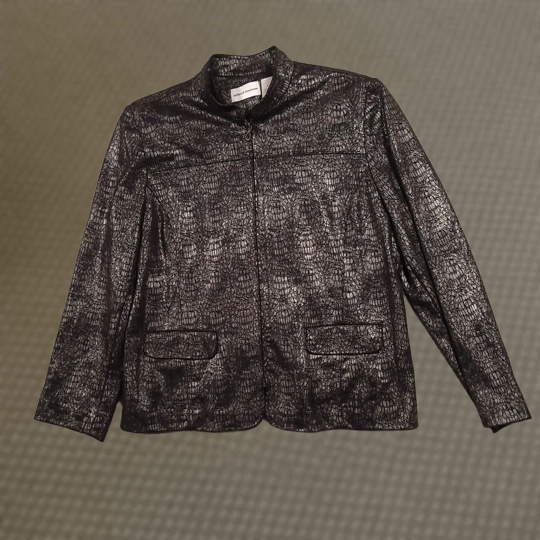Vintage Alfred Dunner Silver Metallic Croc Print Faux Leather Full Front Zip Jacket 16 Black Women Jacket Full Zip Size XXL / US 16-18 / IT 52-54 - 1 Thumbnail