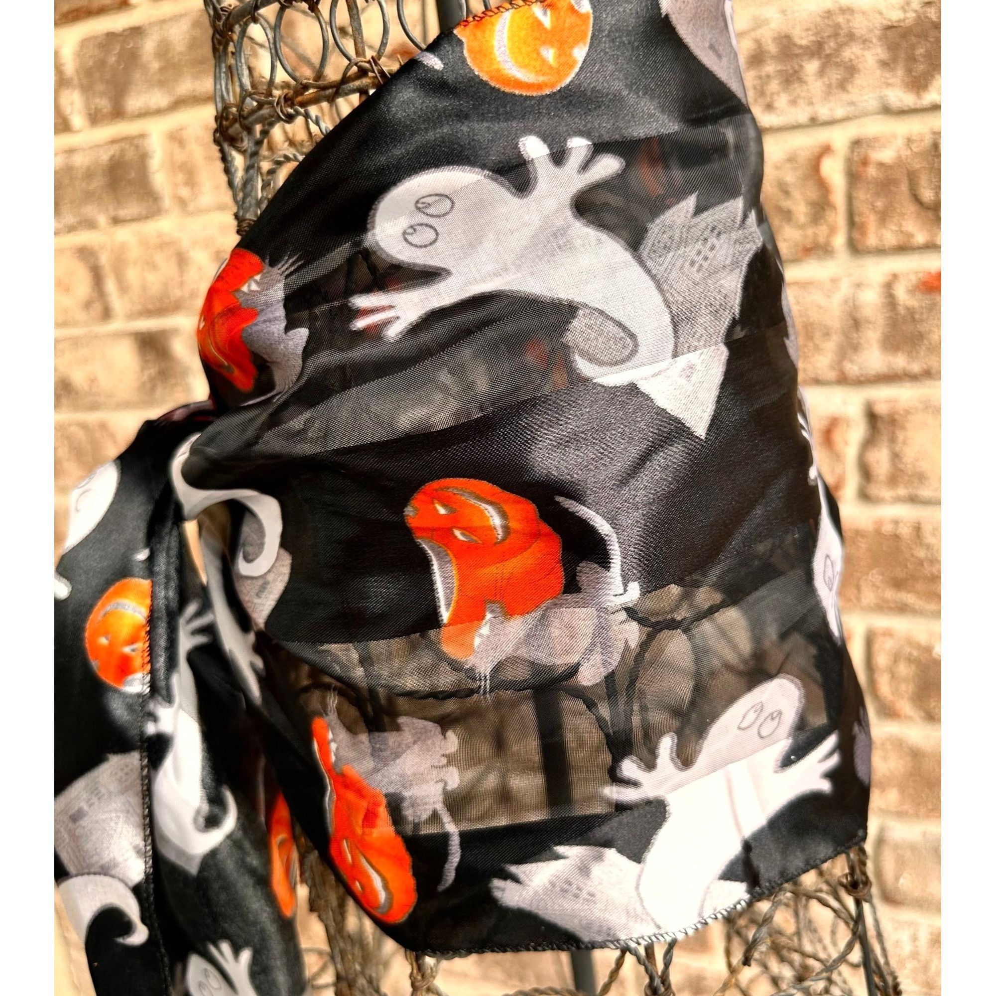 Vintage Halloween Scarf Black Gray Cats Ghosts Jack O Lantern Festiv Size ONE SIZE - 1 Thumbnail