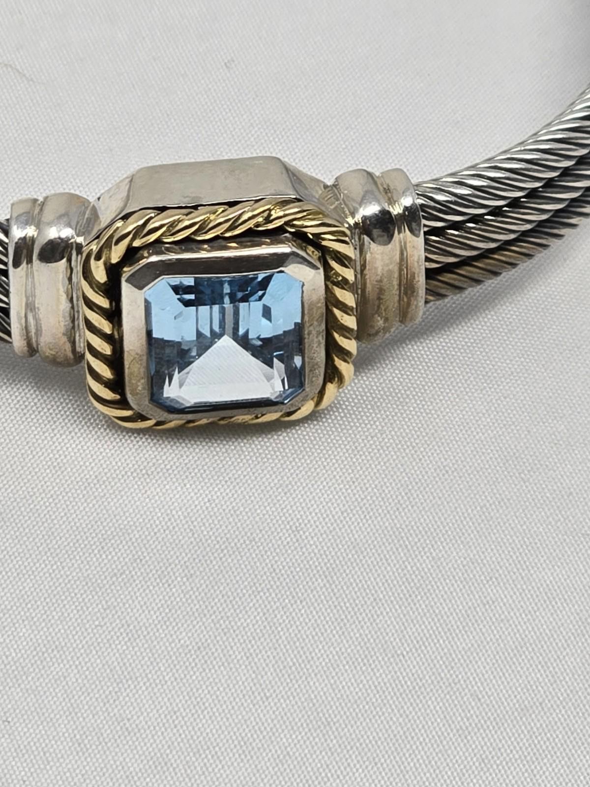 The Unbranded Brand Sterling Silver & 14K Gold Cable Cuff Bracelet w/ Blue Topaz Size ONE SIZE - 3 Thumbnail