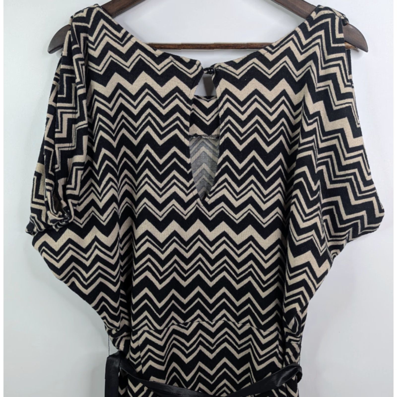 Vintage Jonathan Martin Dress Women Maxi Belted Chevron Knit Black Tan 12 Casual Size XL / US 12-14 / IT 48-50 - 4 Thumbnail