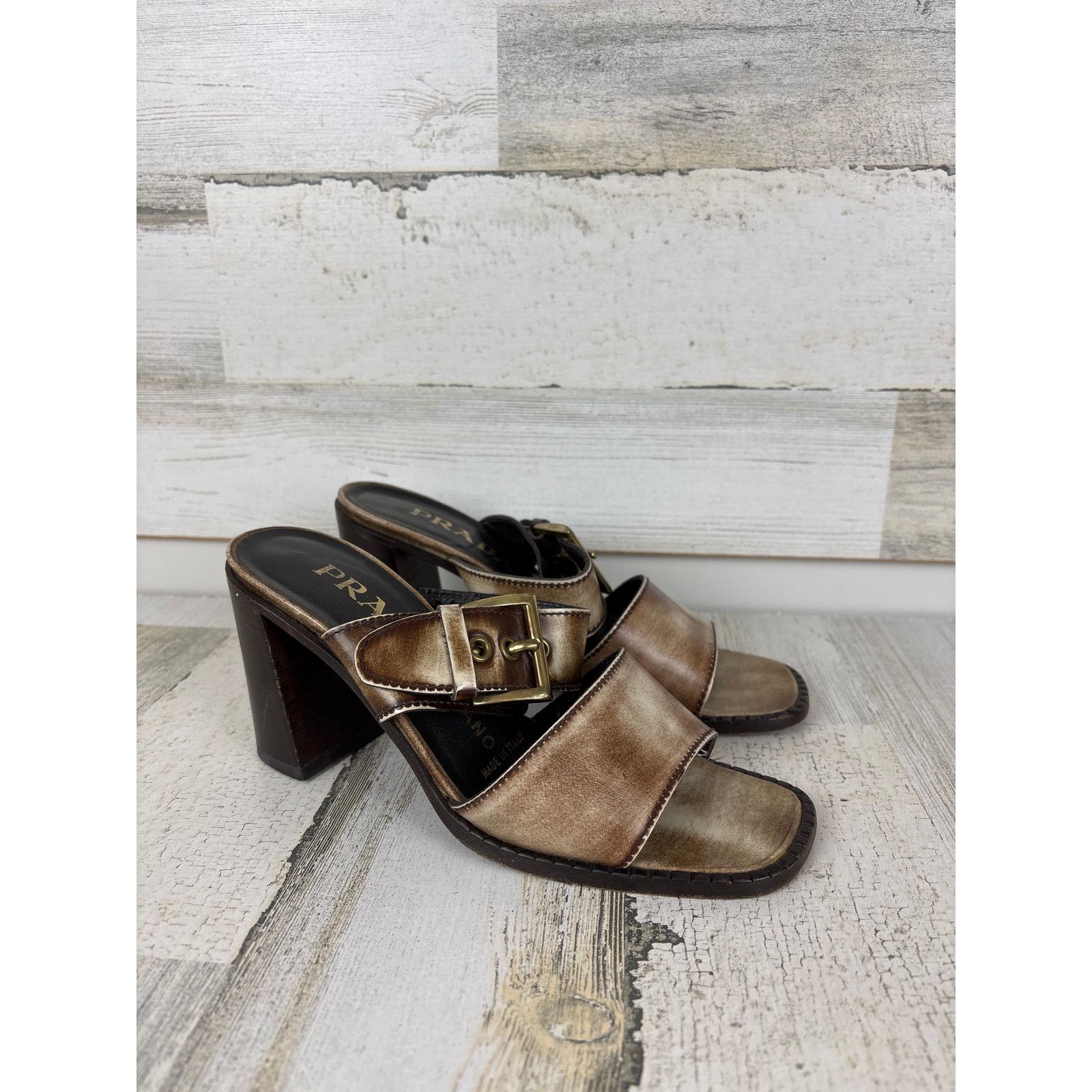 Prada Prada womens 6 vintage heel buckle sandals brown leather Size US 6 / IT 36 - 2 Thumbnail