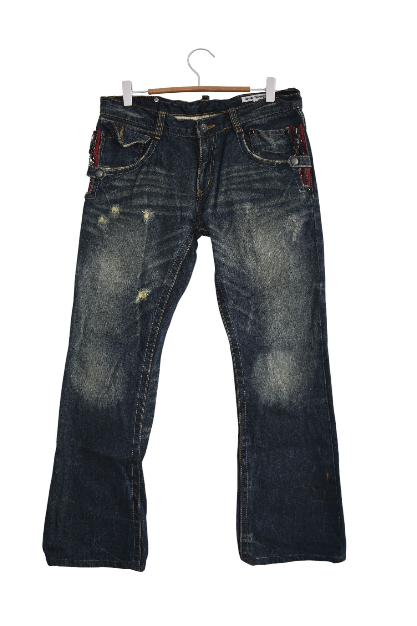 If Six Was Nine × Japanese Brand × semanticdesign SICK💰 Japanese Semantic Design Flared Jeans Punk W32 Size US 29 - 2 Thumbnail