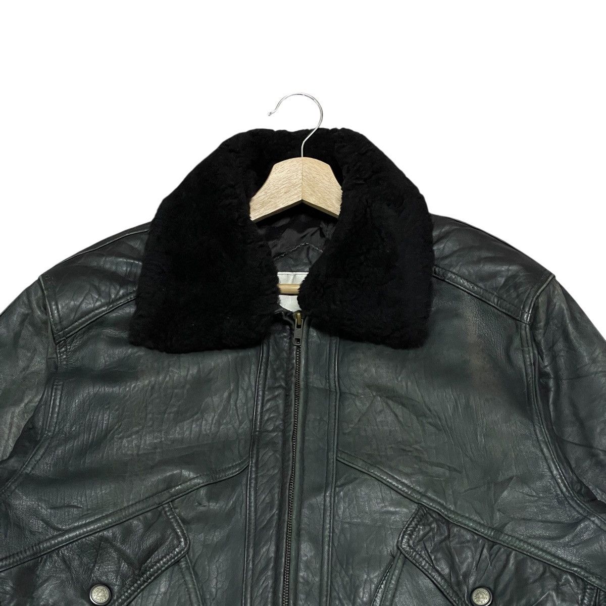 Genuine Leather Vtg Moda Italiana Flight Bomber Leather Jacket Fur Collar Size US L / EU 52-54 / 3 - 6 Thumbnail
